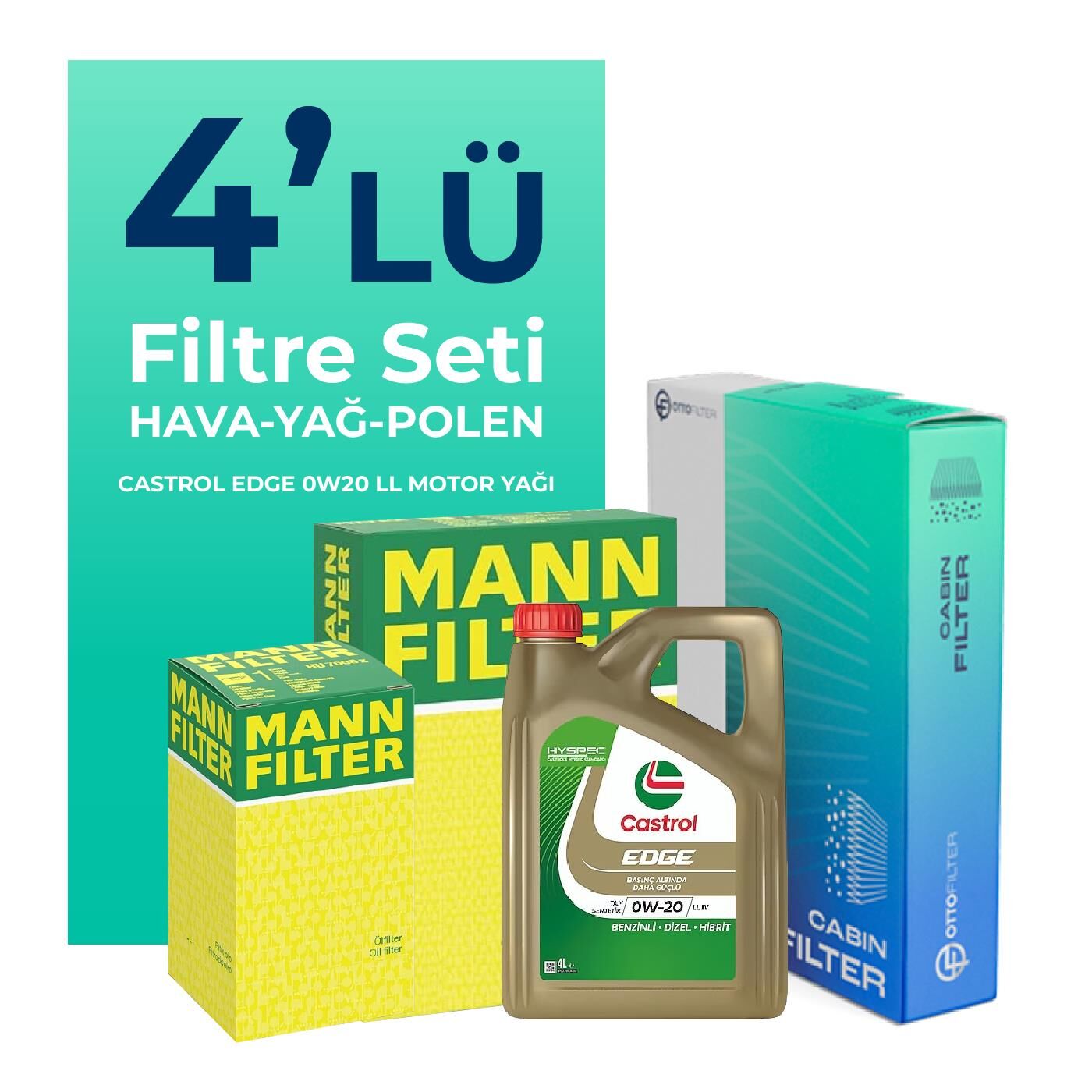 MANN Ford Mondeo 1.5 Benzin Filtre Bakım Seti Castrol Motor Yağlı (2015-2021) 4 Lü