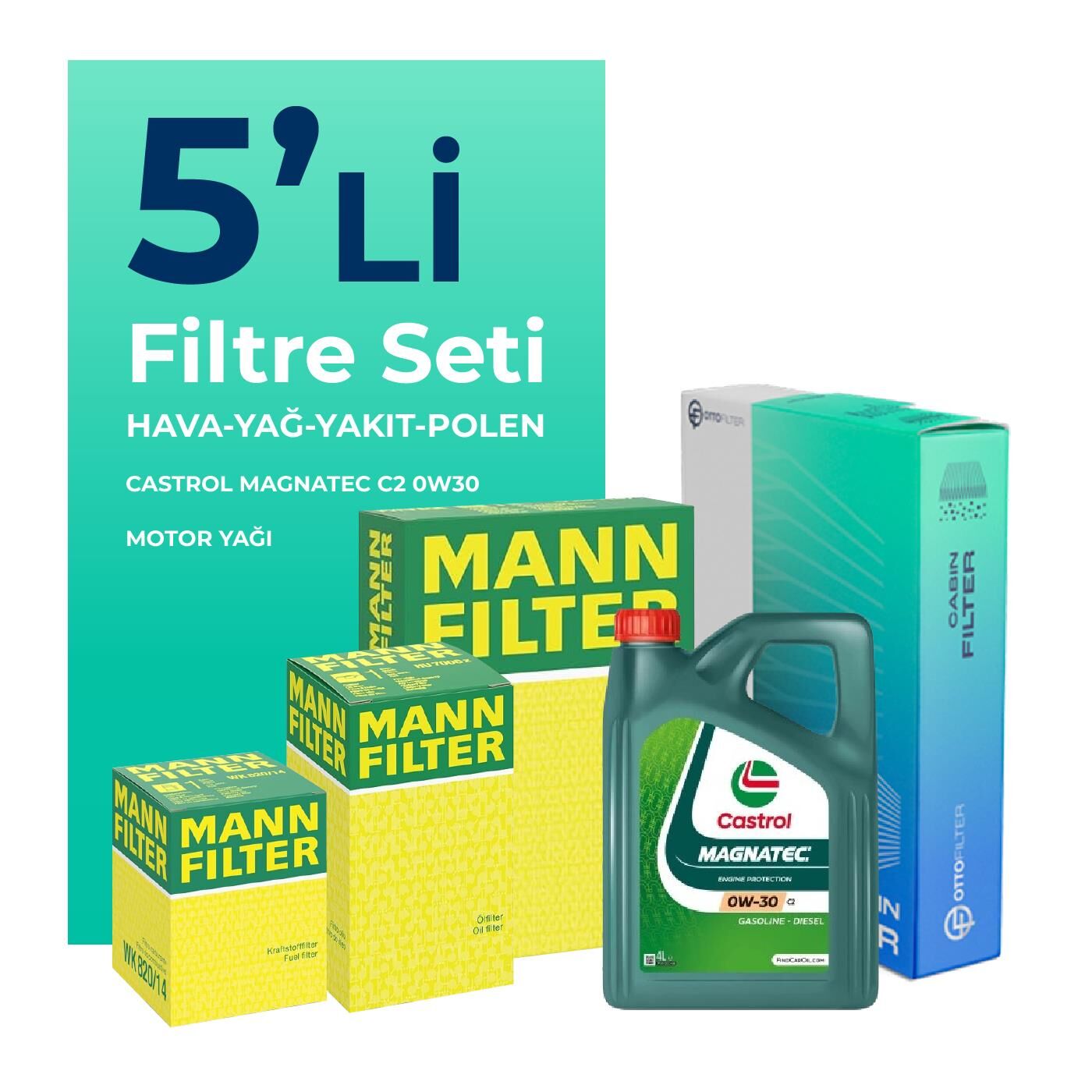 MANN Peugeot Rifter 1.6 BlueHDi Dizel Filtre Bakım Seti Castrol Motor Yağlı (2018-2020) 5 Li