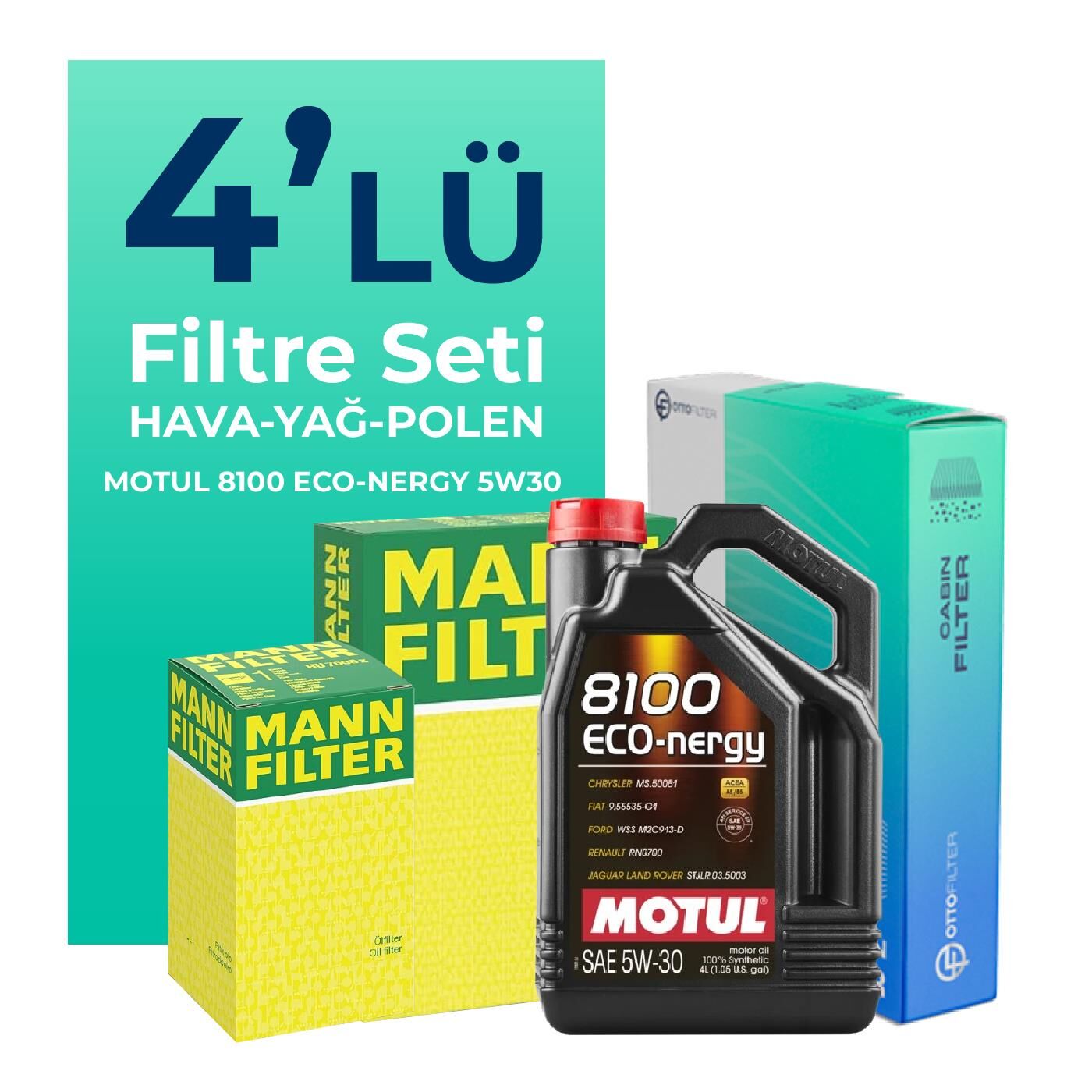 Mann BMW 1.16 Benzin Filtre Bakım Seti Motul Motor Yağlı (2019-2023) 4 Lü