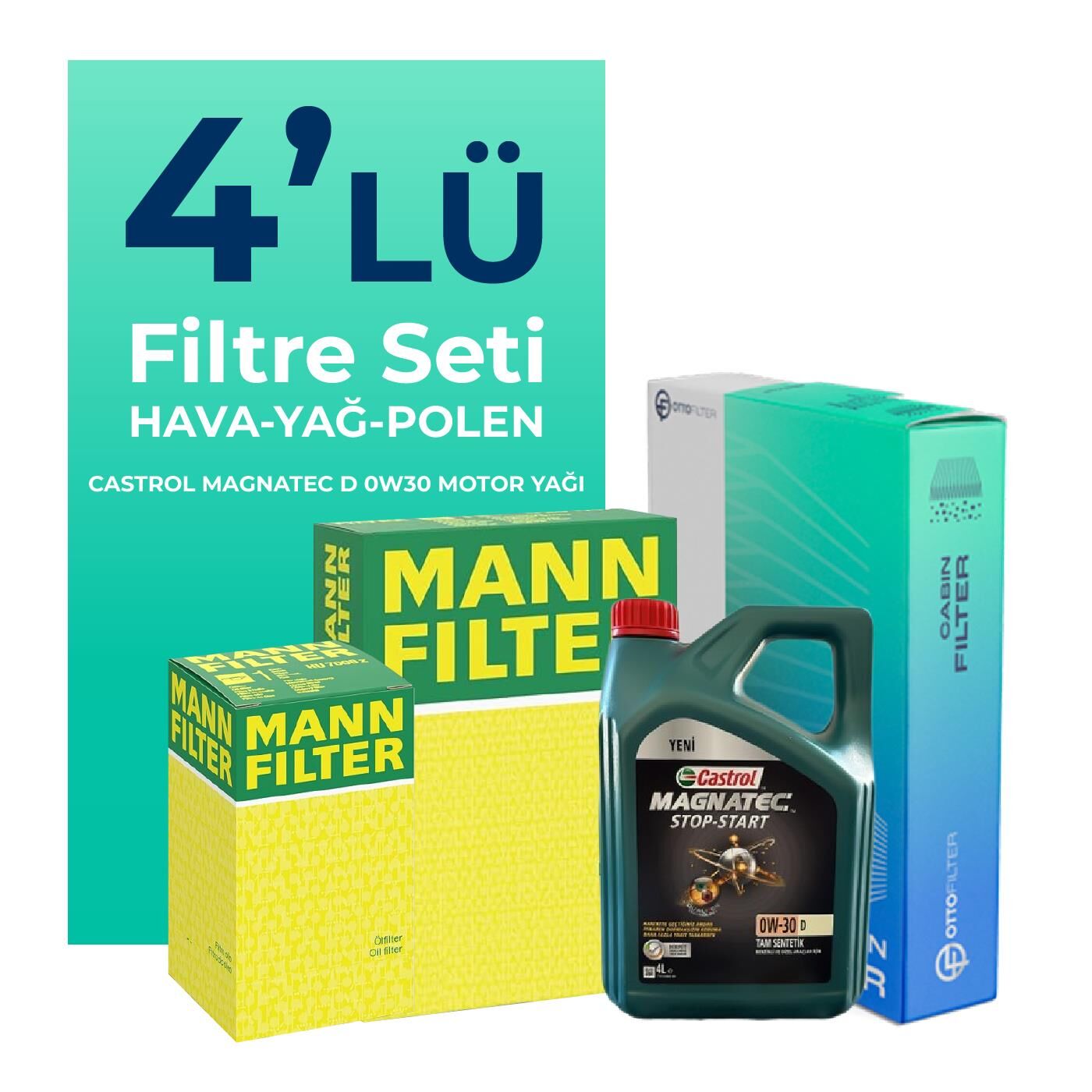 MANN Peugeot Boxer 2.2 Dizel BLUEHDi Filtre Bakım Seti Castrol Motor Yağlı (2019-2024) 4 Lü