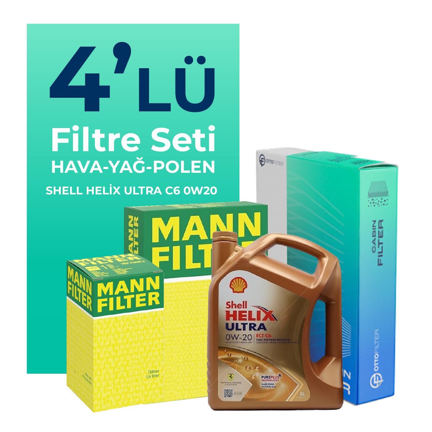 MANN Ford Kuga 1.5 Dizel Manuel Filtre Bakım Seti Shell Motor Yağlı (2019-2023) 4 Lü