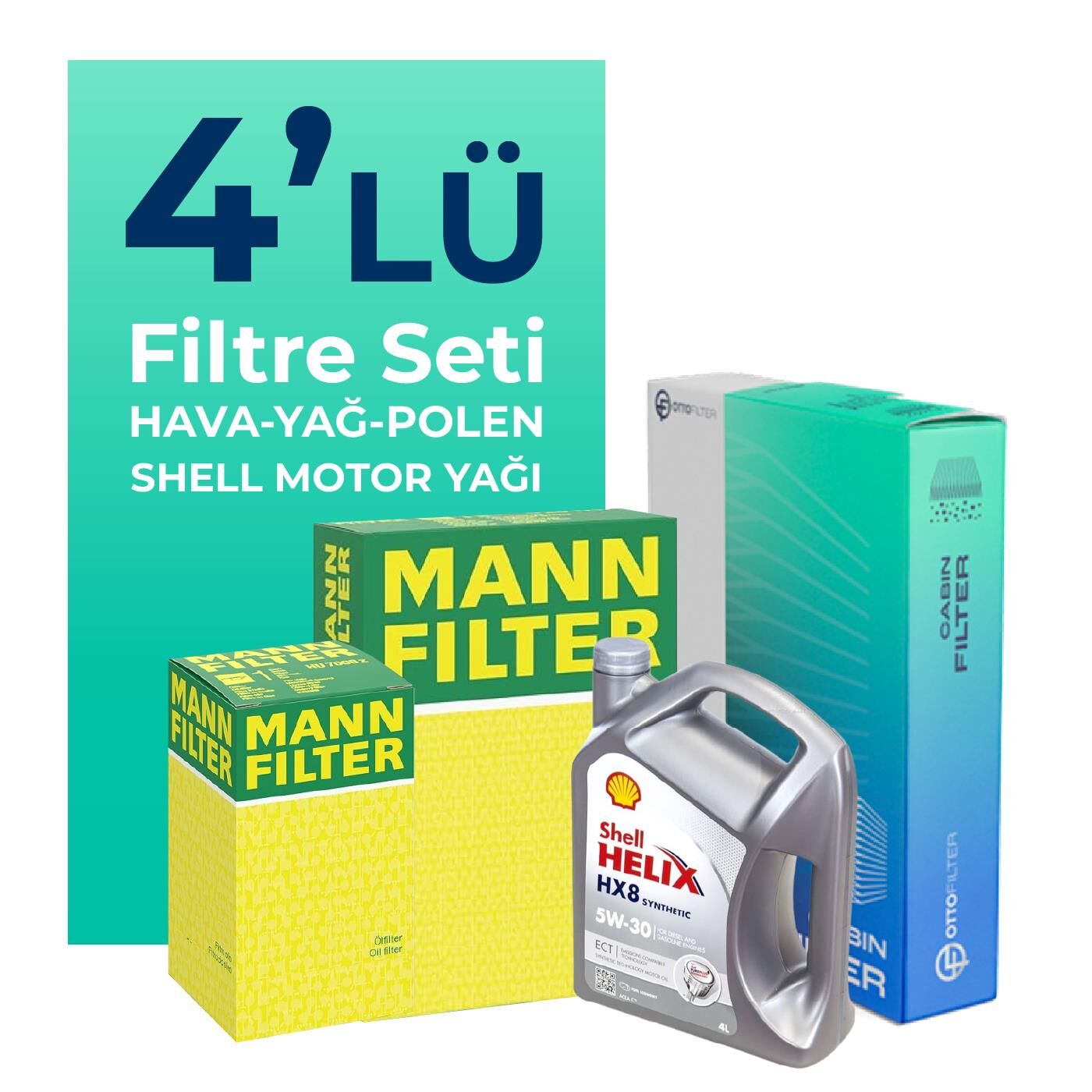 MANN BMW 5.30 Dizel Filtre Bakım Seti Shell Motor Yağlı (2002-2008) 4 Lü