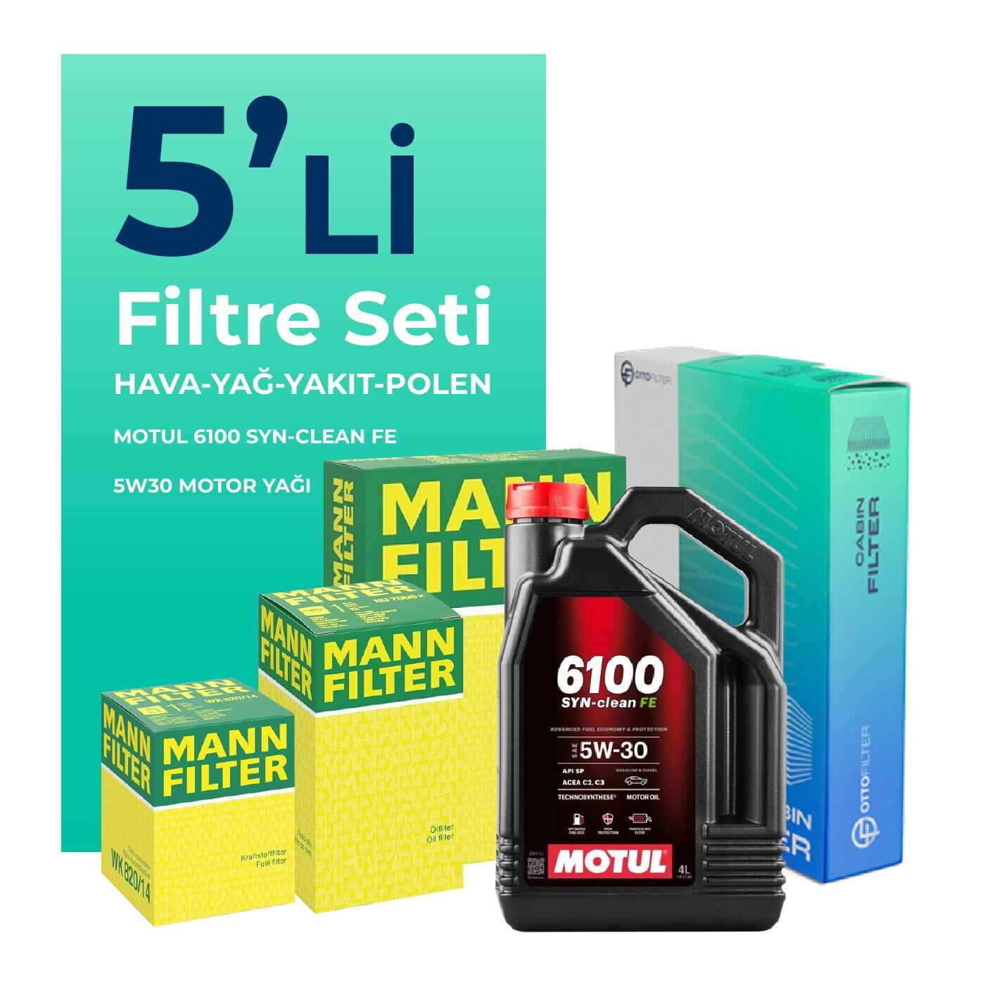 MANN Ford Ranger 3.2 Dizel Filtre Bakım Seti Motul Motor Yağlı (2012-2019) 5 Li