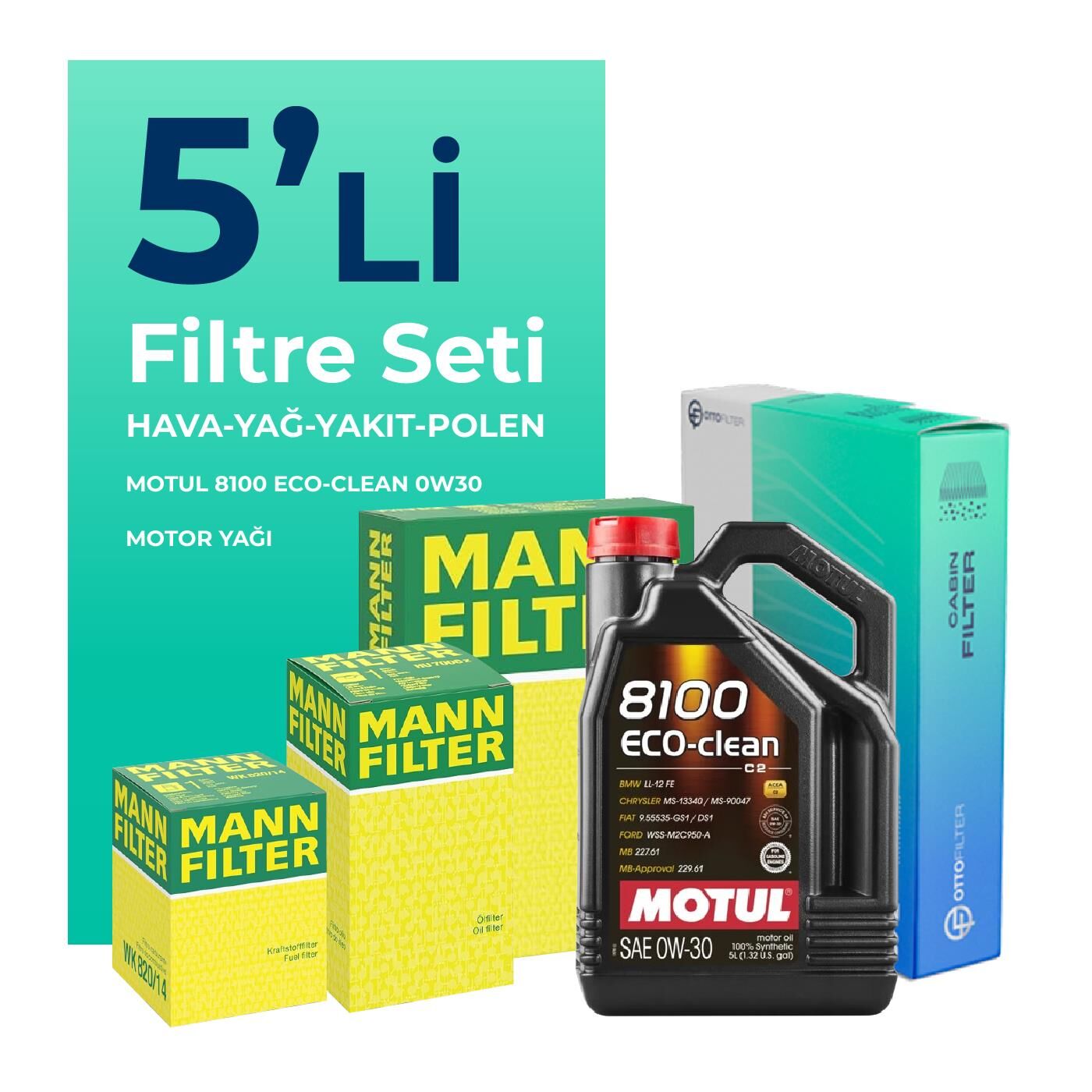Mann Ford Ranger 2.0 EcoBlue Filtre Bakım Seti Motul Motor Yağlı (2019-2022) 5 Li