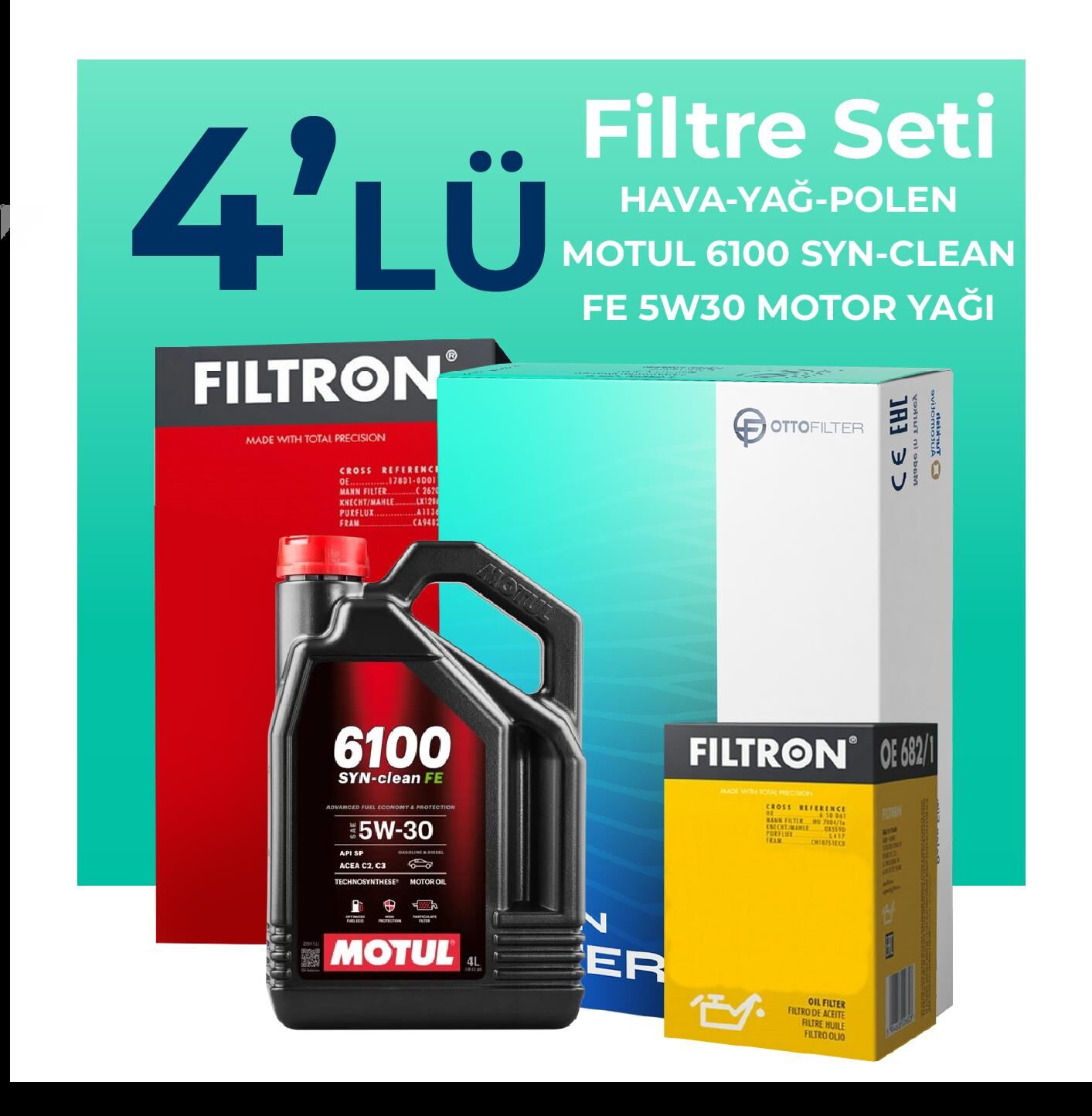 Filtron Mini Cooper 1.5 Benzinli Filtre Bakım Seti Motul Motor Yağlı (2013-2017) 4 Lü