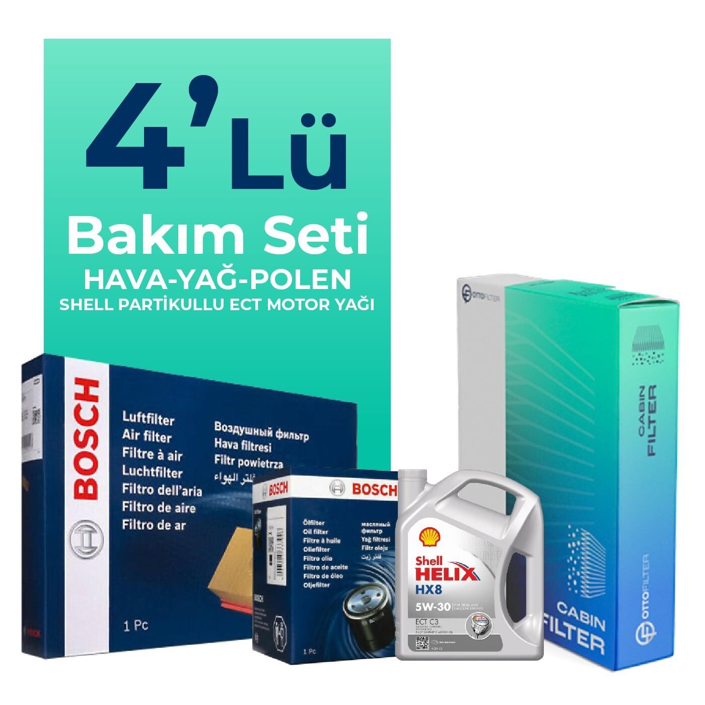 Bosch Mini Cooper Countryman 1.5 Benzinli Filtre Bakım Seti Shell Motor Yağlı (2017-2023) 4 Lü