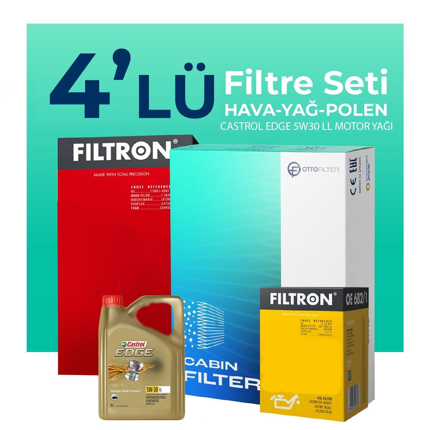 Filtron Mini Cooper 1.5 Dizel Filtre Bakım Seti Castrol Motor Yağlı (2014-2019) 4 Lü