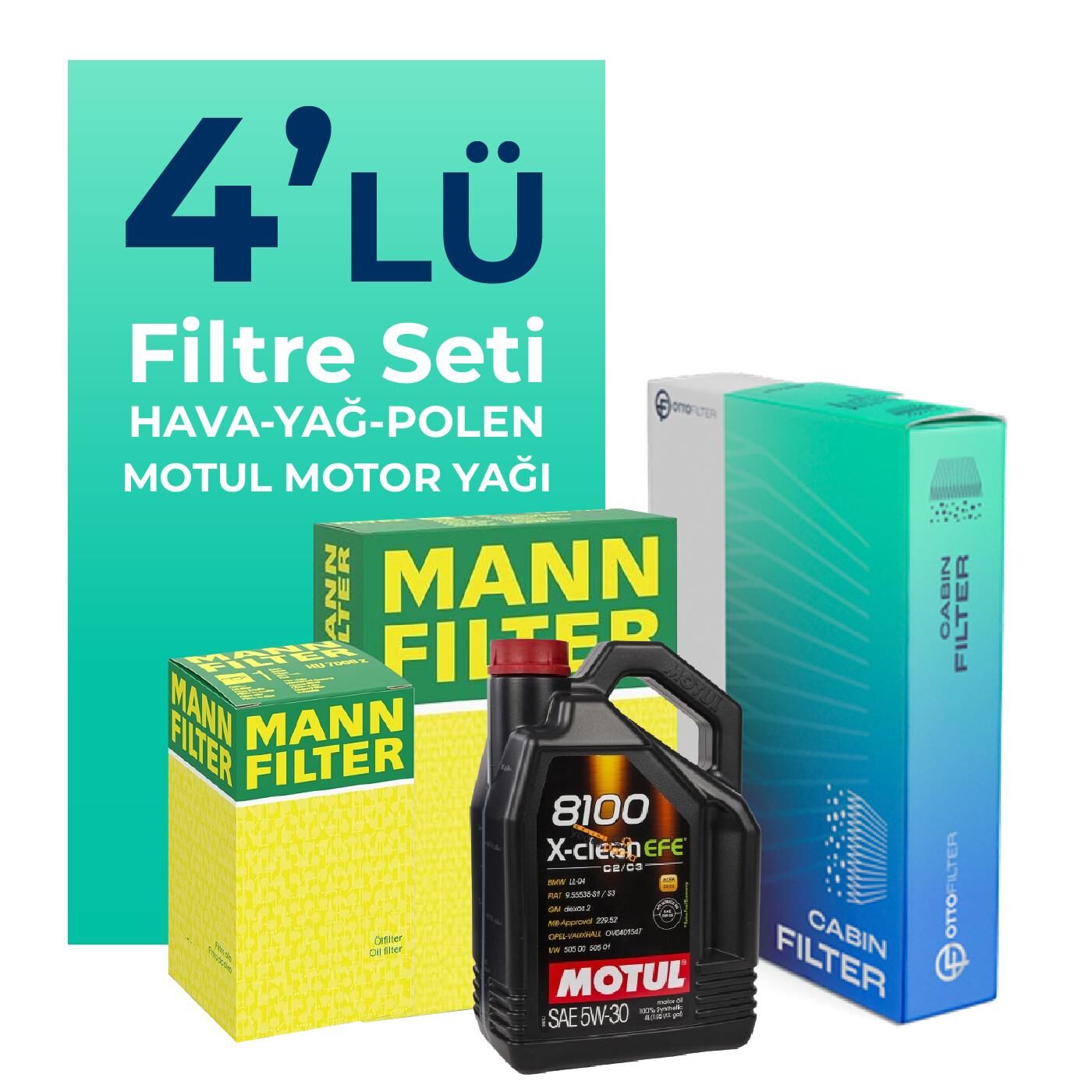 MANN Mini Cooper 1.5 Dizel Filtre Bakım Seti Motul Motor Yağlı (2014-2019) 4 Lü