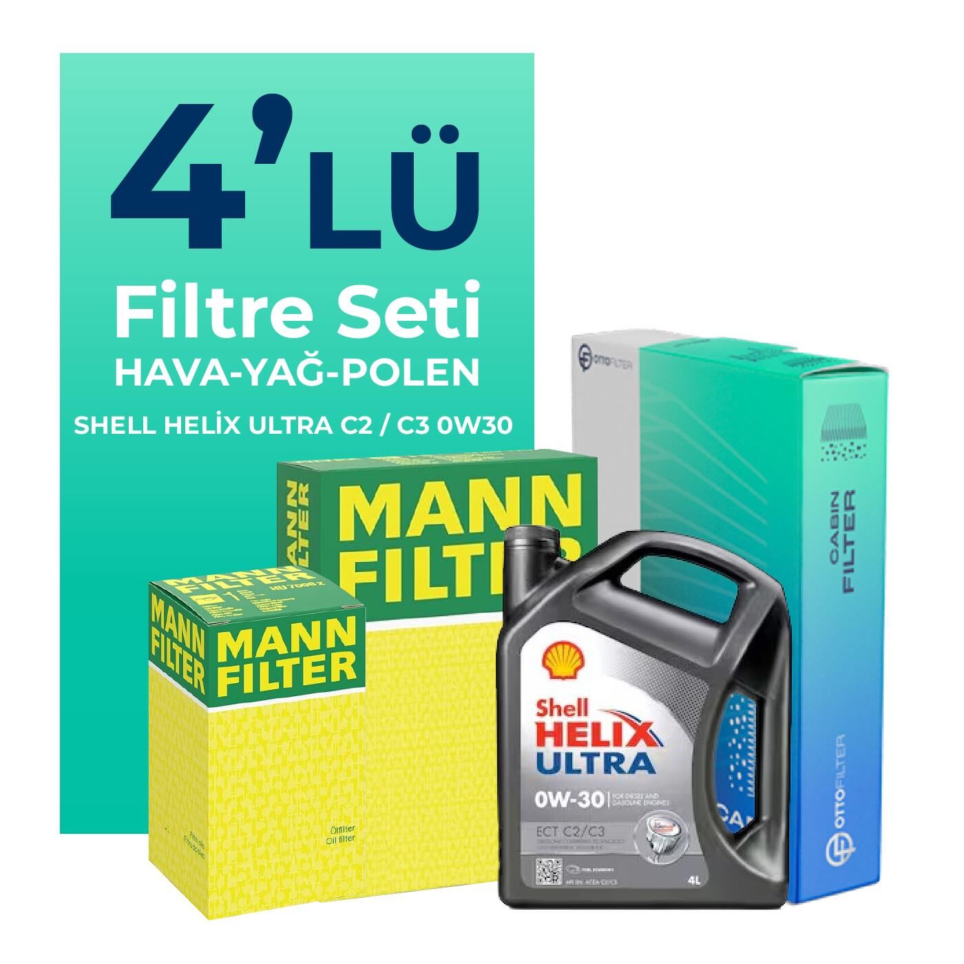 MANN Peugeot 308 1.6 Benzin THP Filtre Bakım Seti Shell Motor Yağlı (2008-2014) 4 Lü