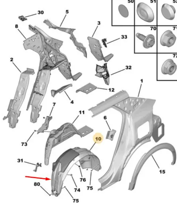 Peugeot 2008 2020-2023 Sol Arka Çamurluk Davlumbaz Orijinal