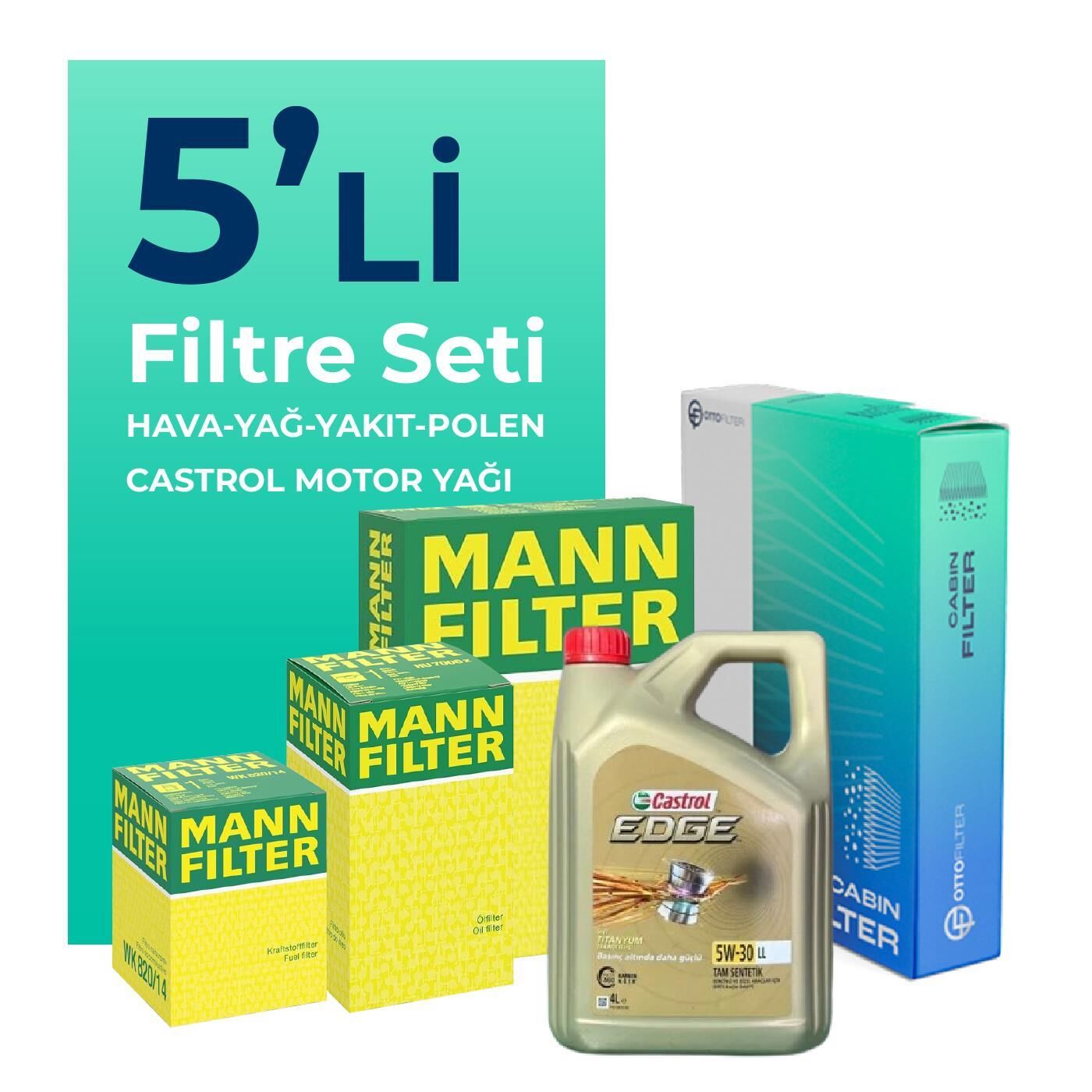 MANN BMW 2.16D Gran Coupe Filtre Bakım Seti Castrol Motor Yağlı (2020-2023) 5 Li