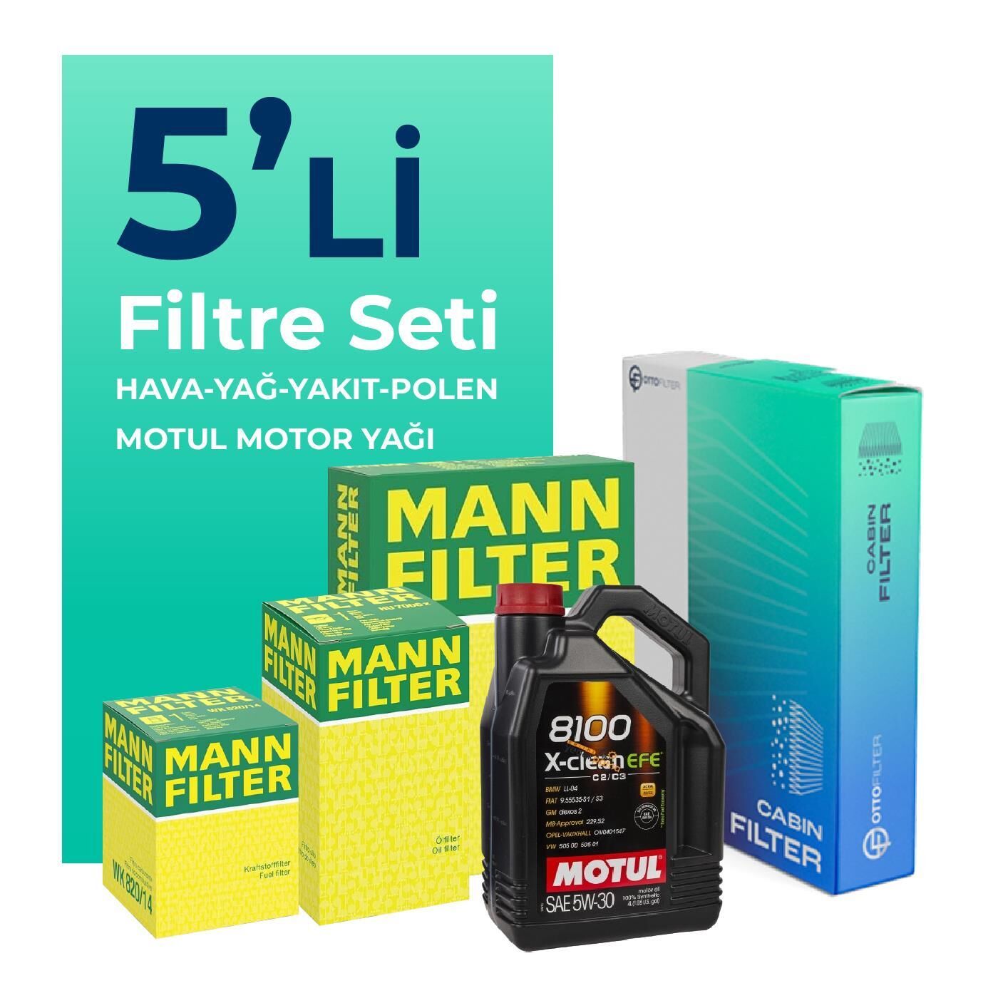 MANN BMW 5.25 Dizel xDrive Filtre Bakım Seti Motul Motor Yağlı (2011-2016) 5 Li