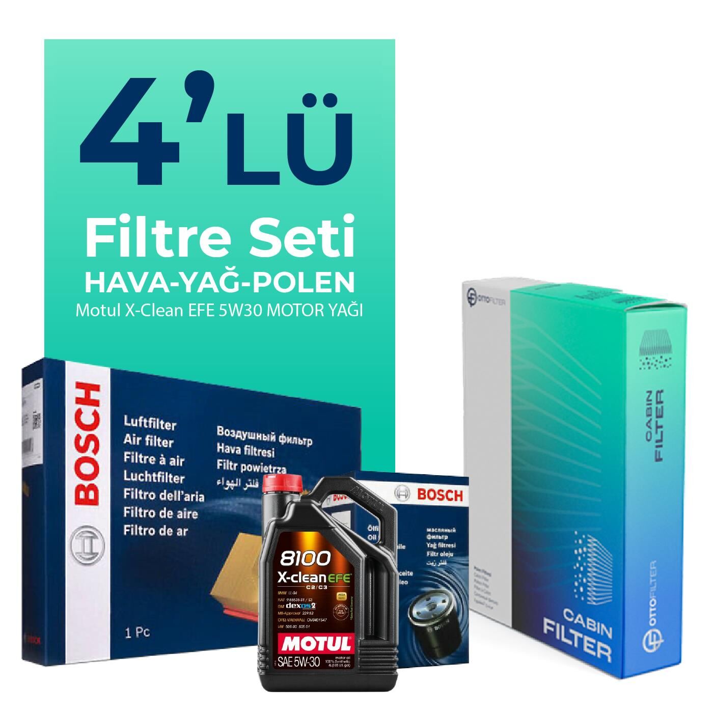 Bosch BMW 2.18i Coupe Filtre Bakım Seti Motul Motor Yağlı (2015-2020) 4 Lü