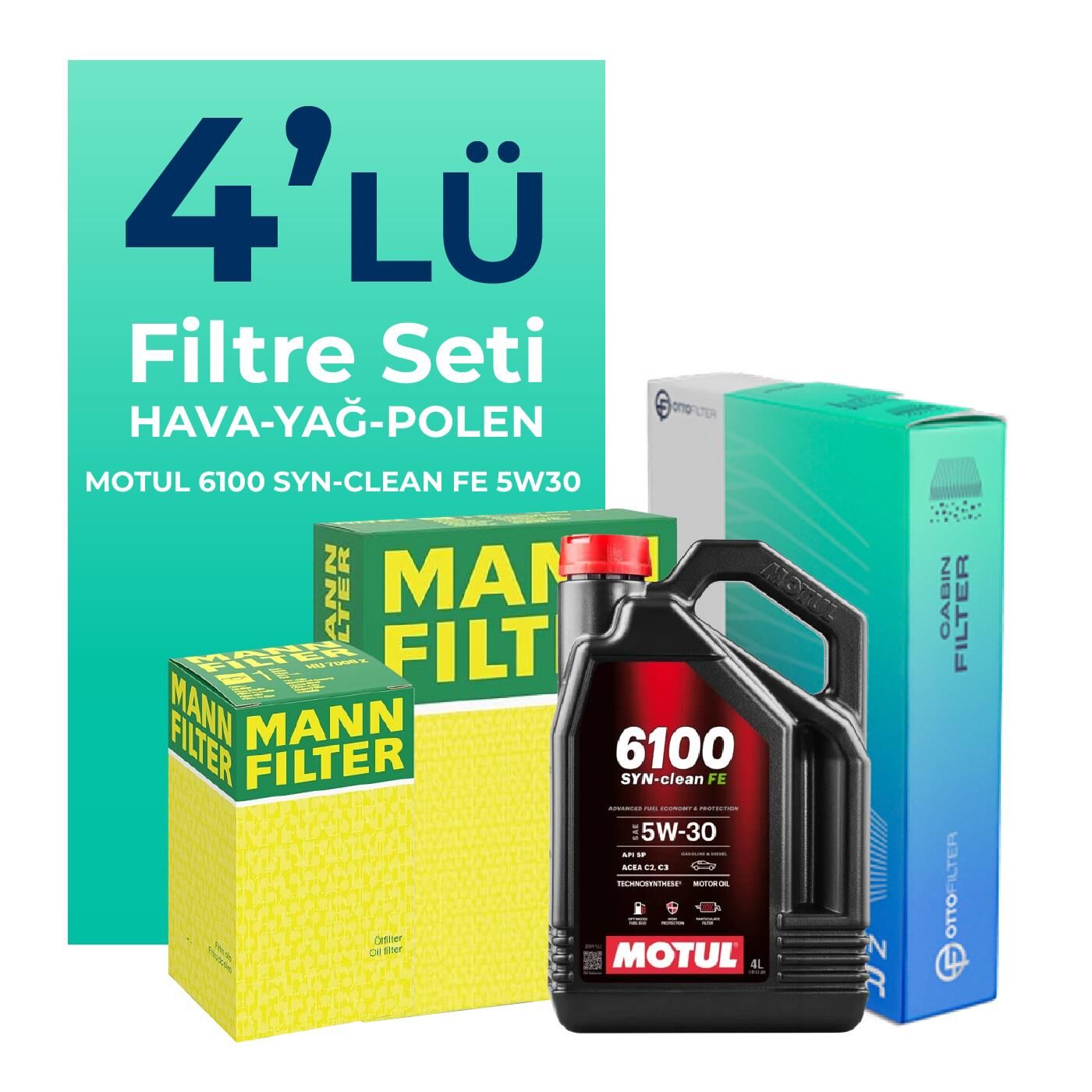 MANN Citroen C4 Cactus 1.2 Benzinli Filtre Bakım Seti Motul Motor Yağlı (2014-2021) 4 Lü