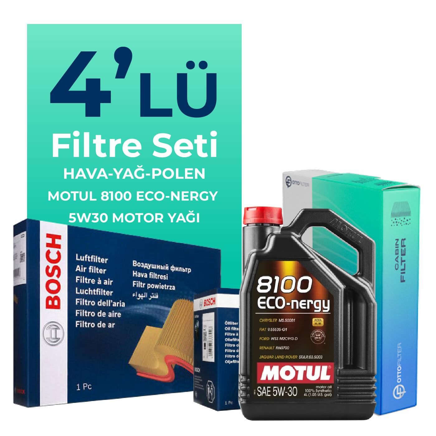 Bosch BMW 1.16 Benzin Filtre Bakım Seti Motul Motor Yağlı (2019-2023) 4 Lü