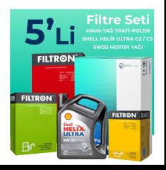 Filtron Peugeot 3008 1.6 BlueHDi Dizel Filtre Bakım Seti Shell Motor Yağlı (2016-2019) 5 Li