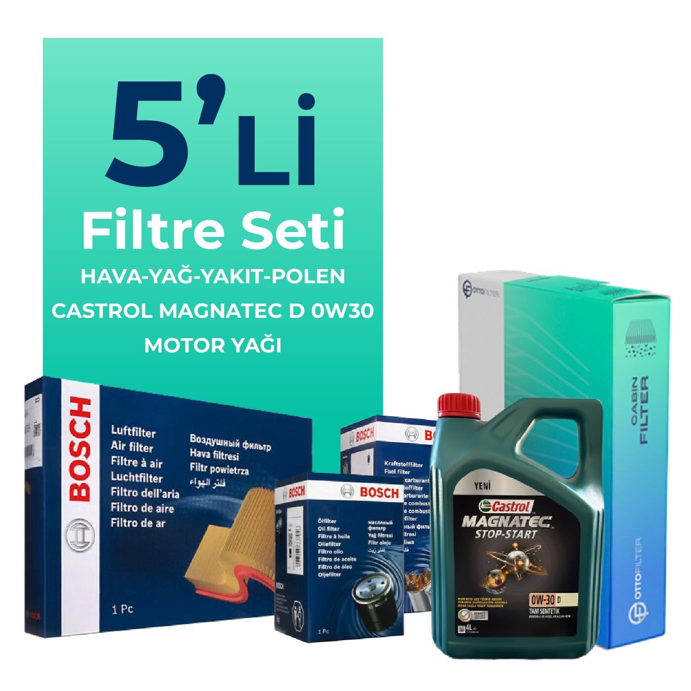 BOSCH Peugeot Boxer 2.2 Dizel BLUEHDi Filtre Bakım Seti Castrol Motor Yağlı (2019-2024) 5 Li
