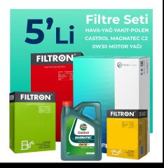 Filtron Peugeot 208 1.6 BlueHDi Dizel Filtre Bakım Seti Castrol Motor Yağlı (2016-2019) 5 Li