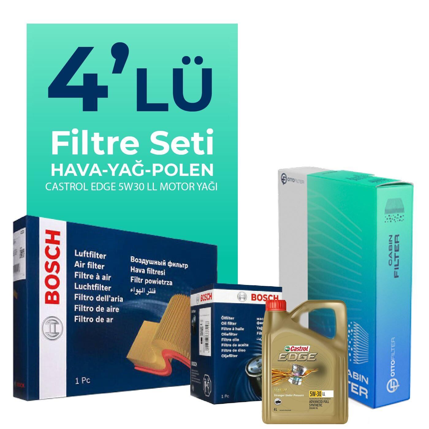 Bosch BMW Z4 2.0i sDrive 184 HP Filtre Bakım Seti Castrol Motor Yağlı (2011-2016) 4 Lü