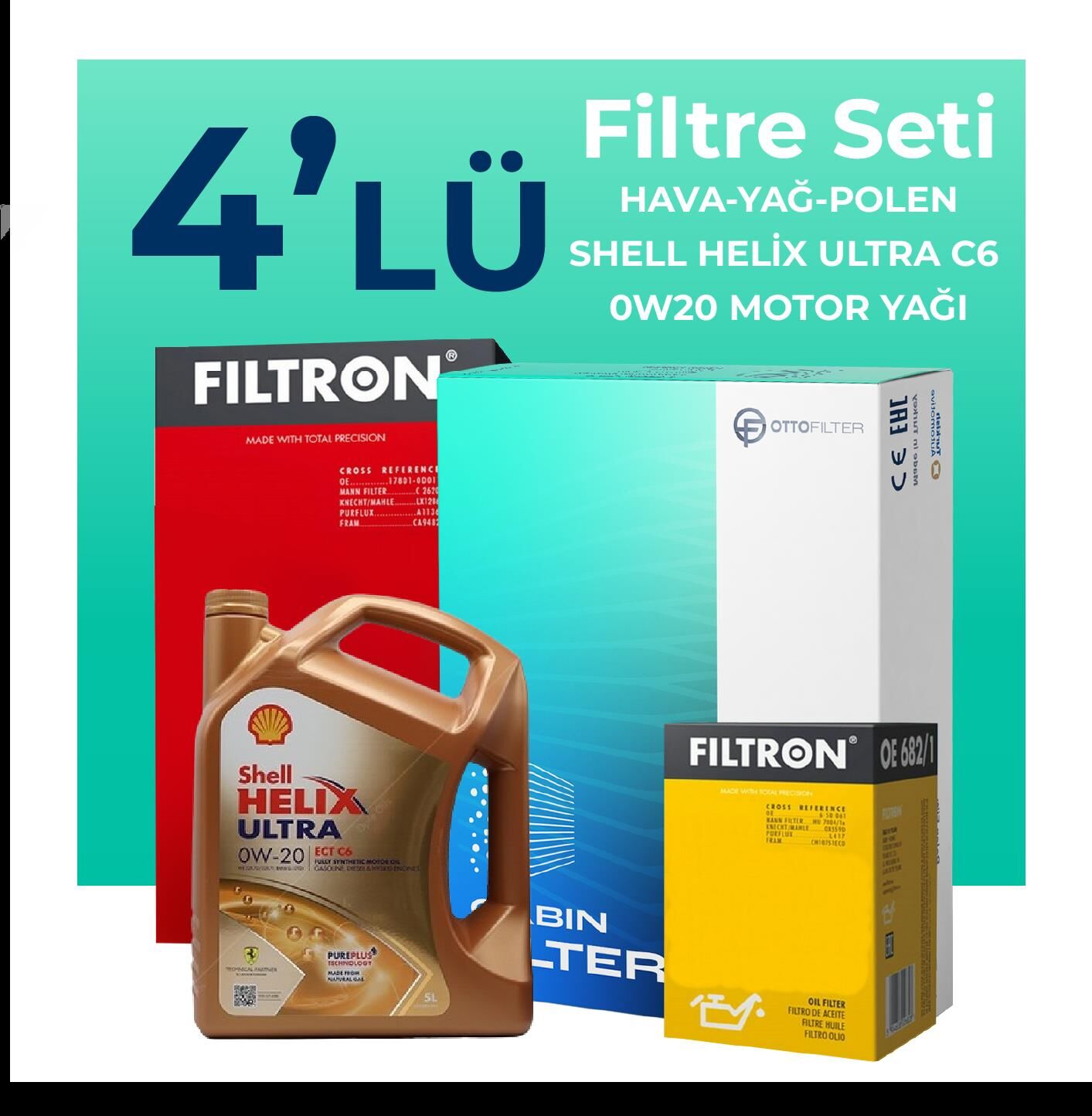 Filtron Ford Focus 1.5 Dizel Manuel Filtre Bakım Seti Shell Motor Yağlı (2018-2024) 4 Lü