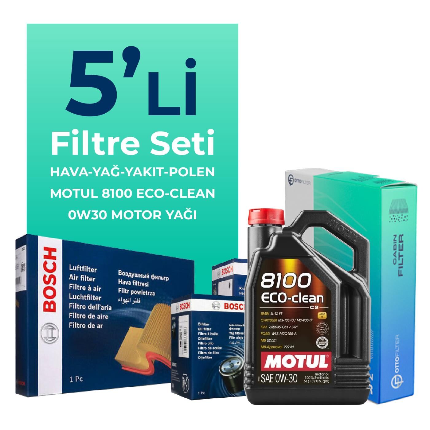 BOSCH Peugeot Boxer 2.2 Dizel BLUEHDi Filtre Bakım Seti Motul Motor Yağlı (2019-2024) 5 Li