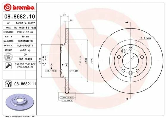 Fren Diski Arka [290 / 12-10 mm]-(Peugeot 407 1.6 HDI 1.8 2.0 2.0Hdı)