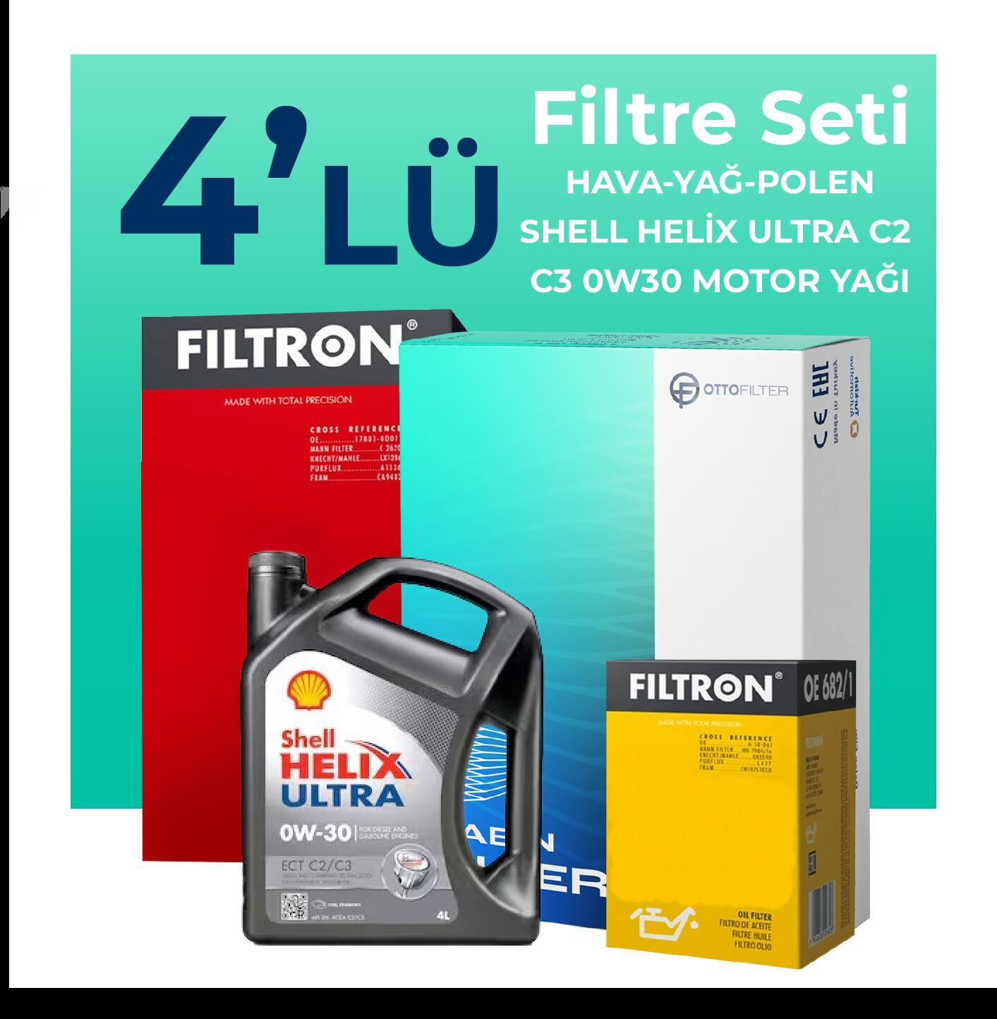 Filtron Ford Transit Custom 2.0 Dizel Filtre Bakım Seti Shell Motor Yağlı (2015-2023) 4 Lü
