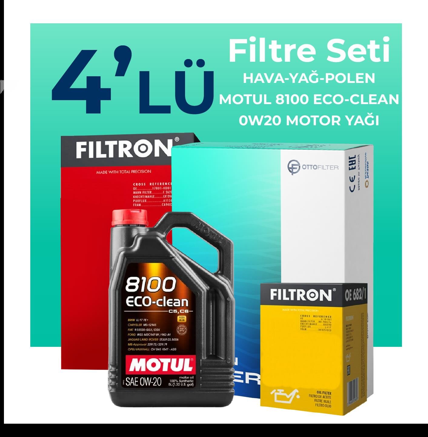 Filtron Ford Kuga 1.5 Dizel Manuel Filtre Bakım Seti Motul Motor Yağlı (2019-2023) 4 Lü