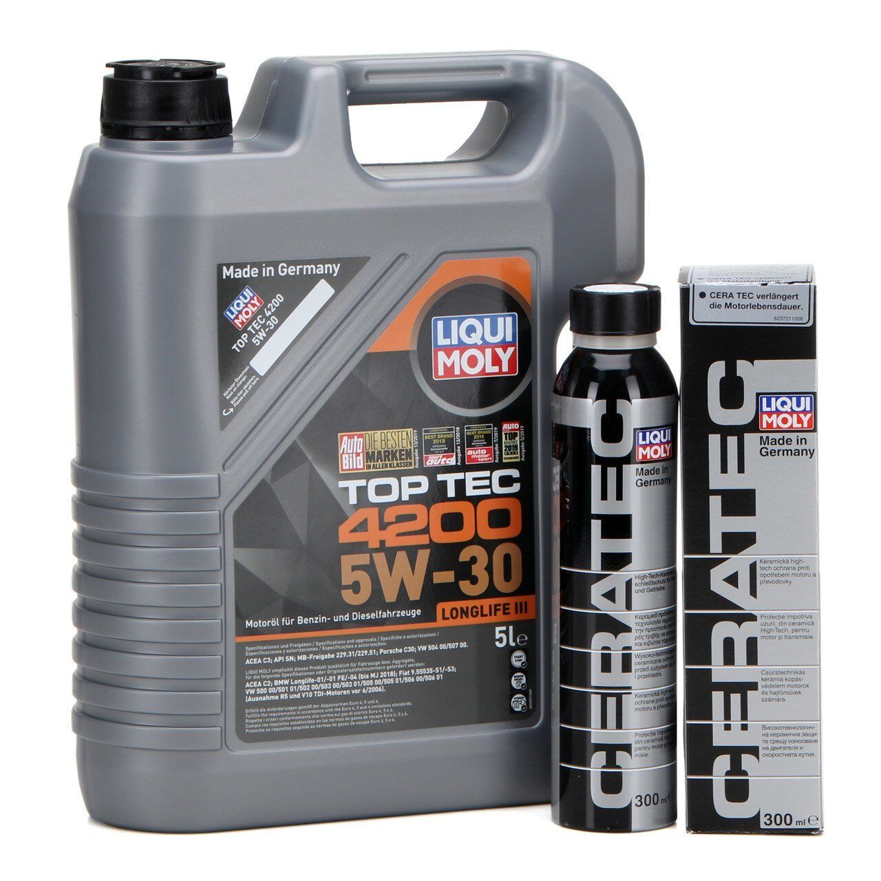 LIQUI MOLY 5W-30 Motor Yağı Tam Sentetik Top Tec 4200 5 Litre 8973 + Ceratec Katkı Kiti (7181)