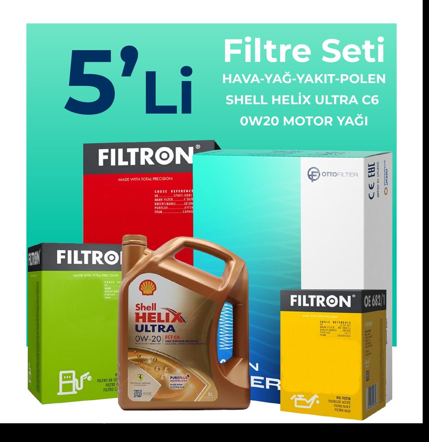 Filtron Ford Kuga 1.5 Dizel Manuel Filtre Bakım Seti Shell Motor Yağlı (2019-2023) 5 Li