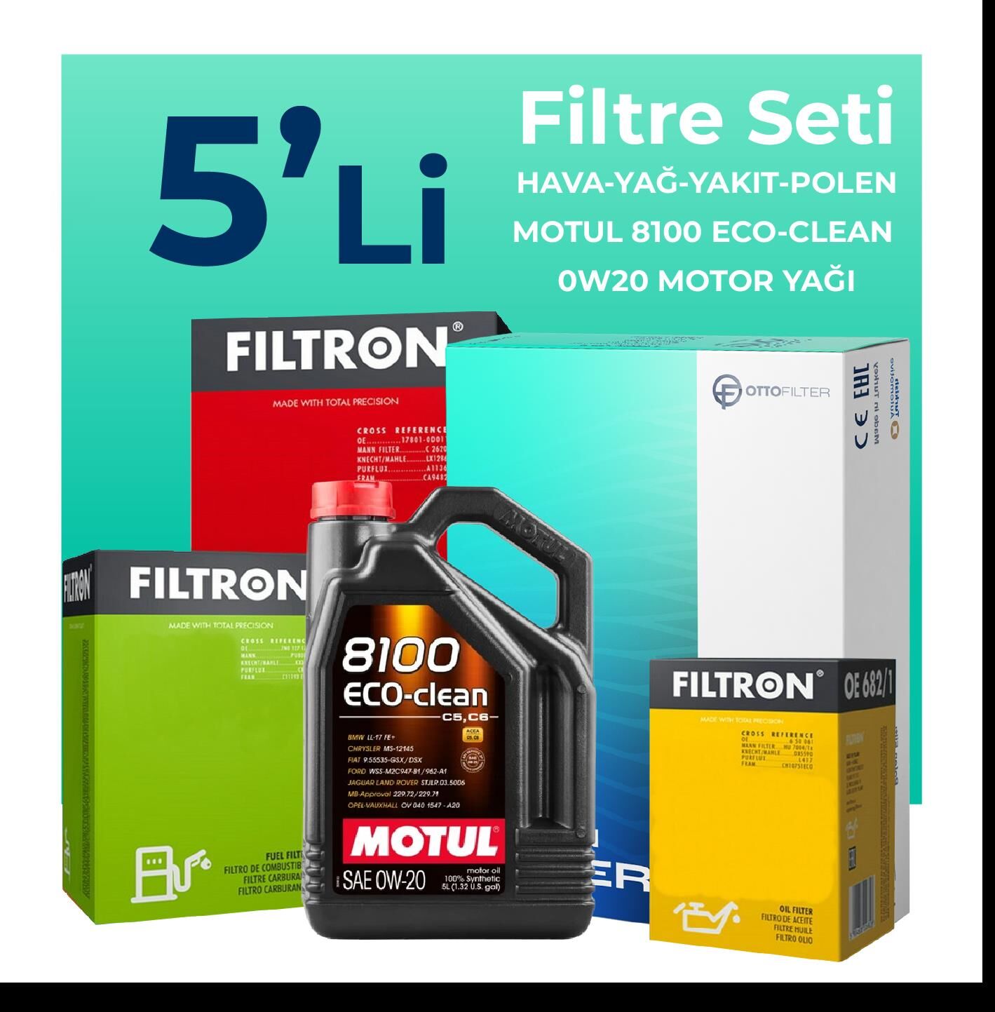 Filtron Ford Focus 1.5 Dizel Manuel Filtre Bakım Seti Motul Motor Yağlı (2018-2024) 5 Li