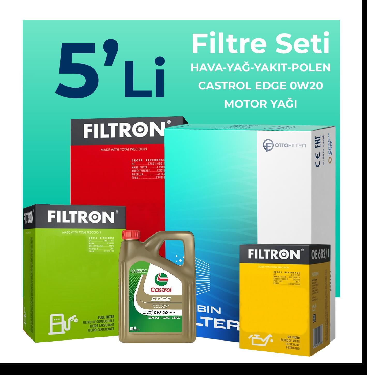 Filtron Ford Focus 1.5 Dizel Manuel Filtre Bakım Seti Castrol Motor Yağlı (2018-2024) 5 Li