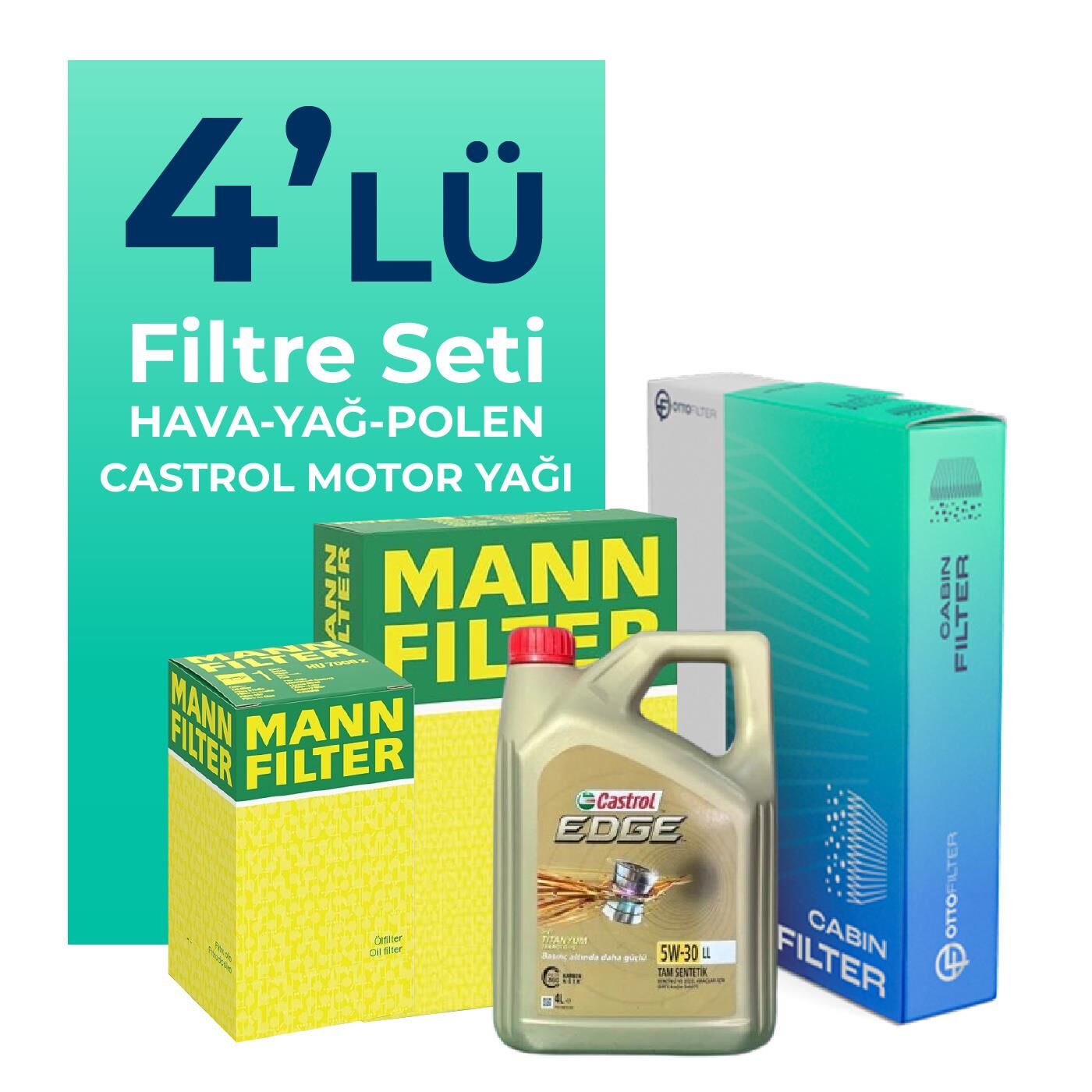 MANN BMW X2 1.5 Benzin Filtre Bakım Seti Castrol Motor Yağlı (2018-2023) 4 Lü