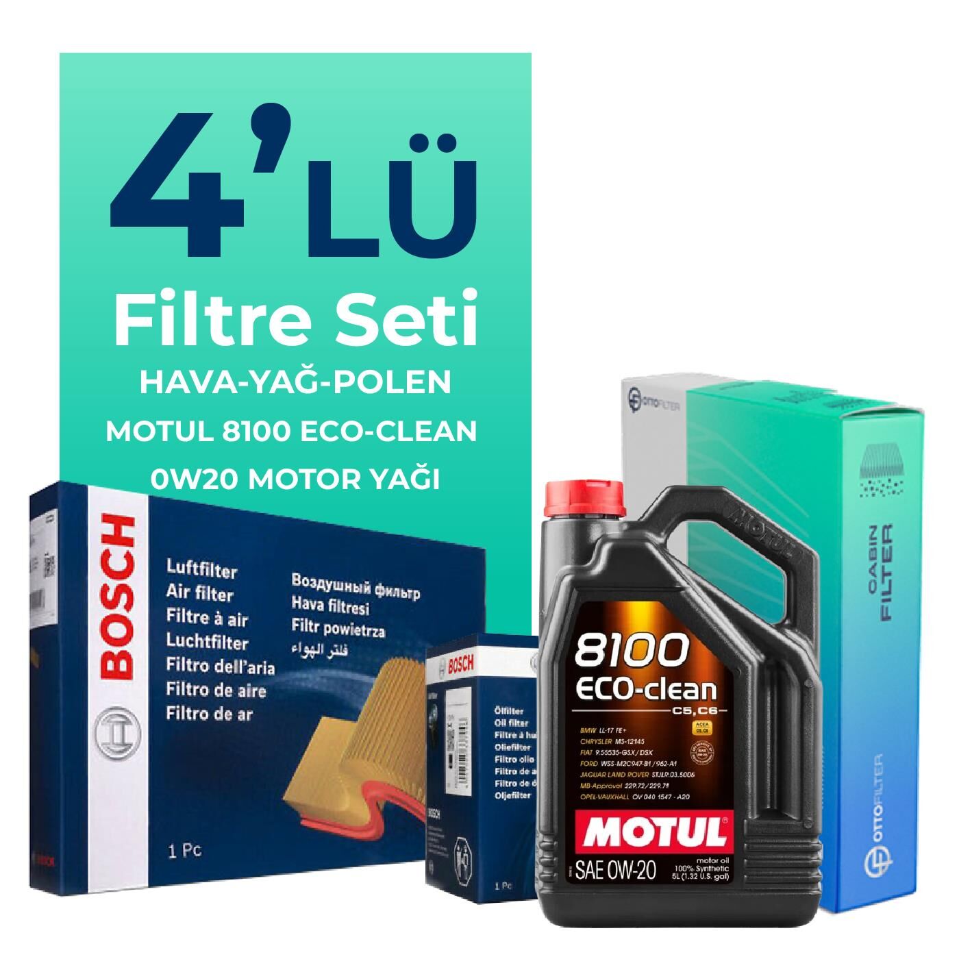 BOSCH Ford Focus 1.5 Dizel Manuel Filtre Bakım Seti Motul Motor Yağlı (2018-2024) 4 Lü