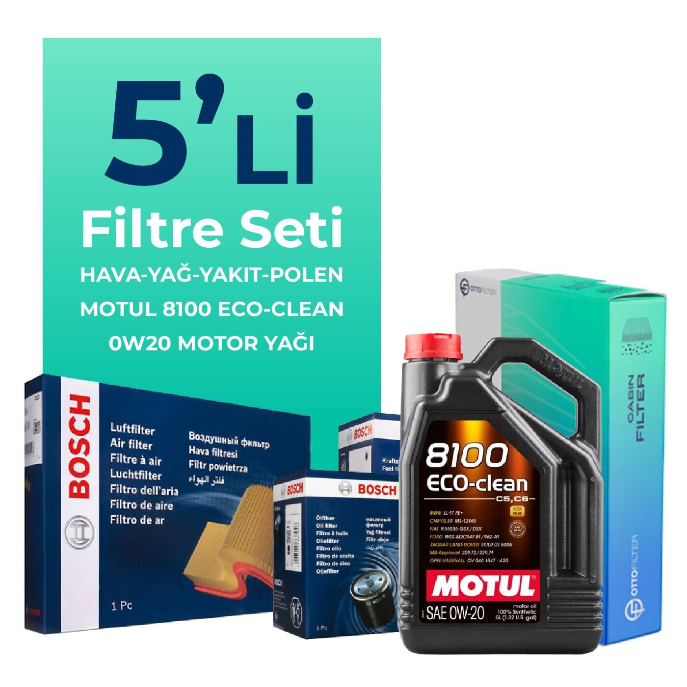 BOSCH Ford Kuga 1.5 Dizel Otomatik Filtre Bakım Seti Motul Motor Yağlı (2019-2023) 5 Li