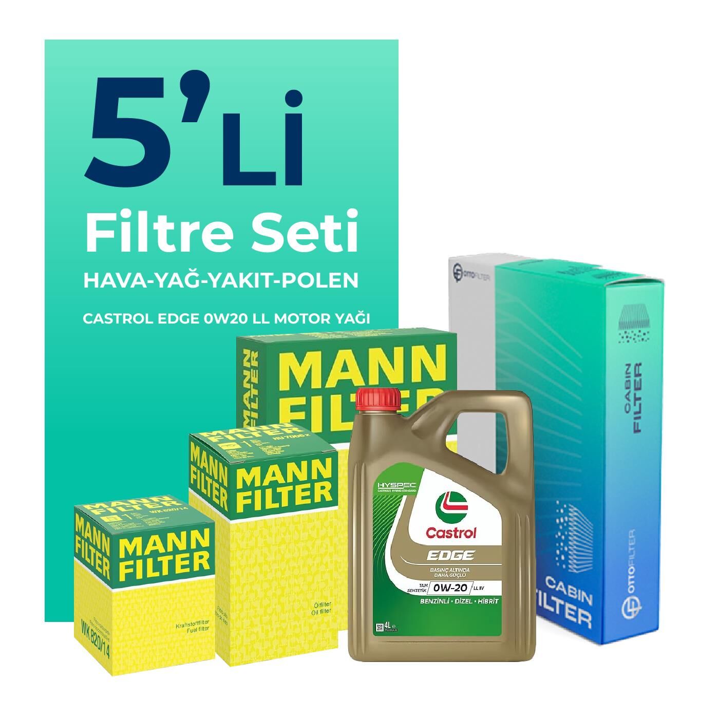 MANN Ford Kuga 1.5 Dizel Manuel Filtre Bakım Seti Castrol Motor Yağlı (2019-2023) 5 Li