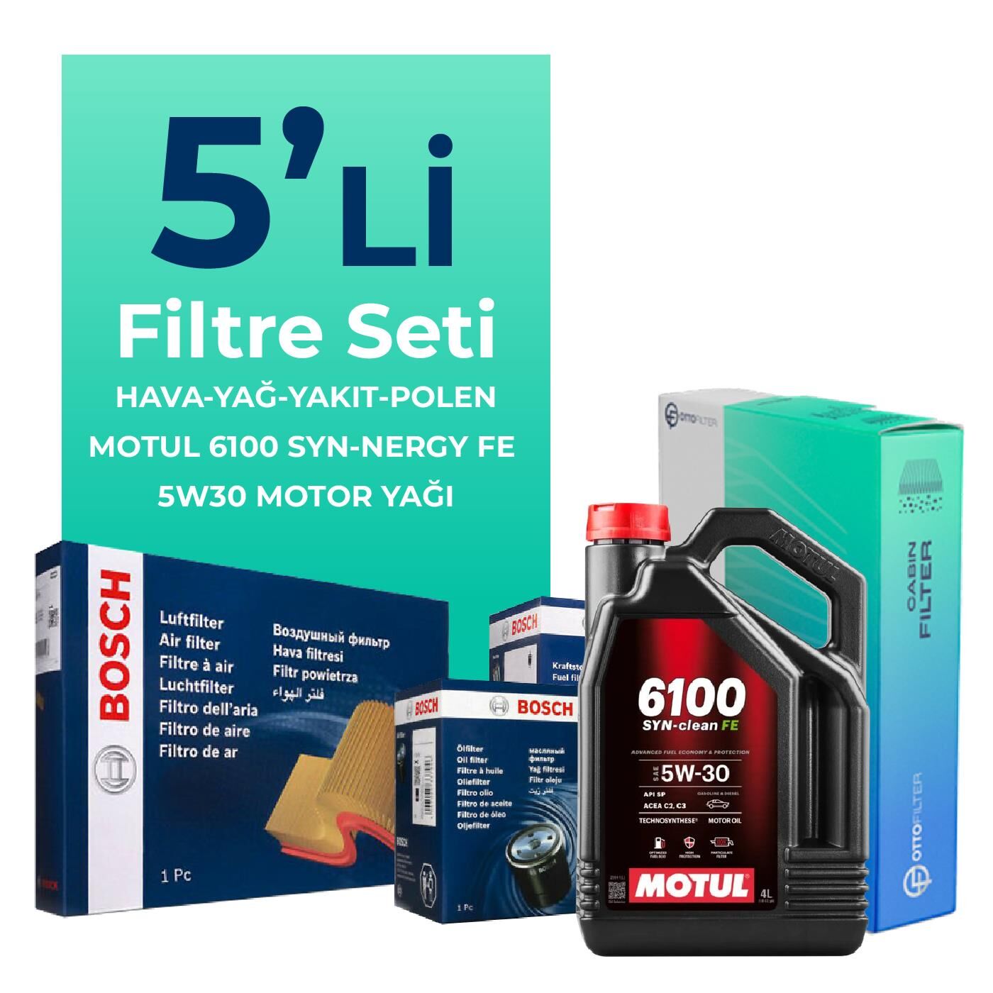 BOSCH Citroen DS4 1.6 BlueHDi Dizel Filtre Bakım Seti Motul Motor Yağlı (2015-2018) 5 Li