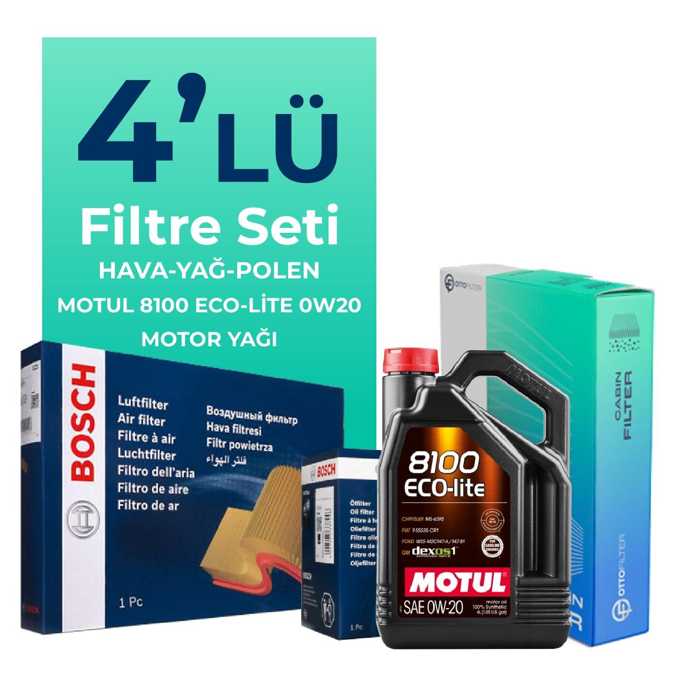 BOSCH Ford Fiesta 1.1 Benzinli Filtre Bakım Seti Motul Motor Yağlı (2017-2020) 4 Lü