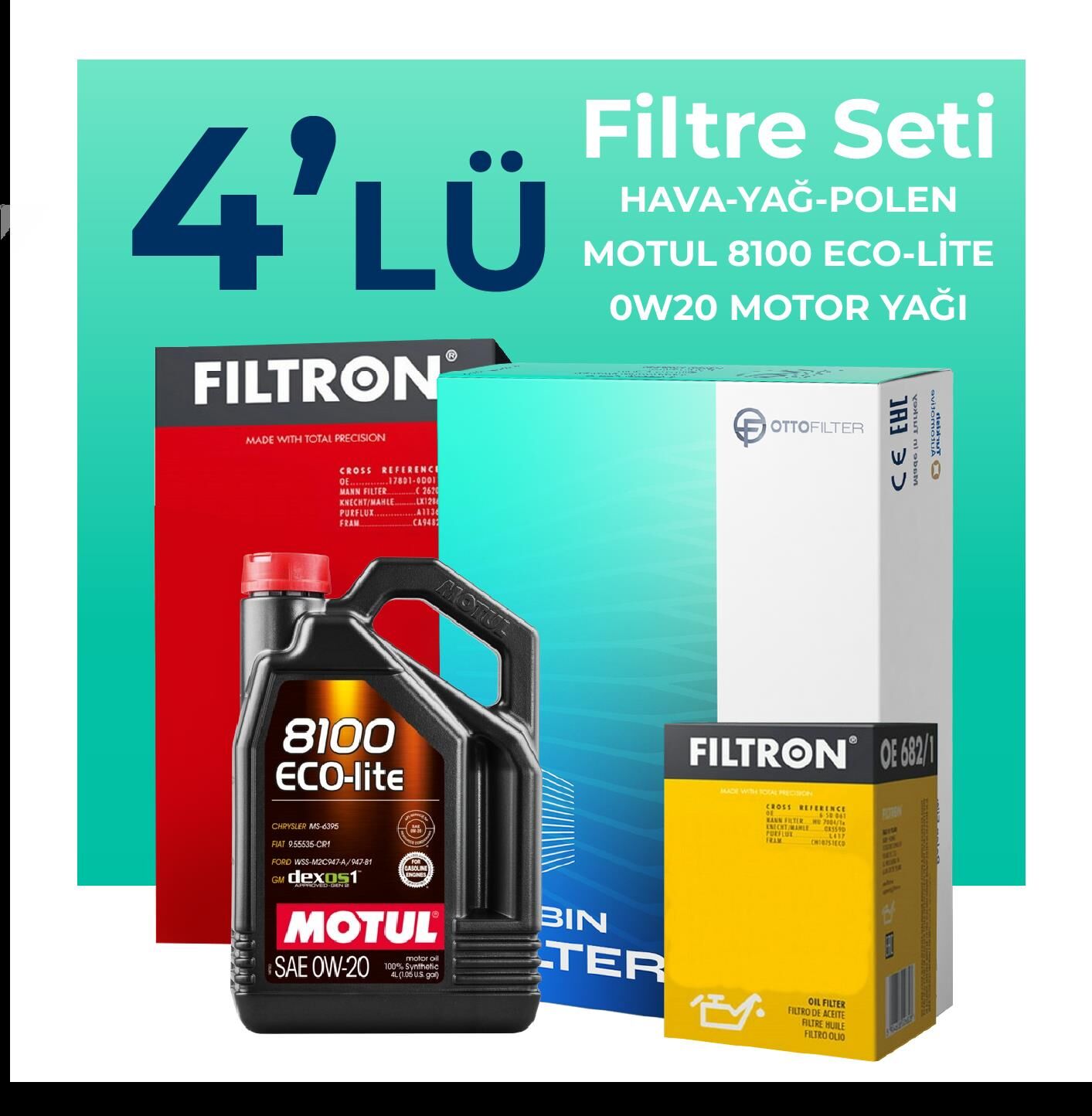 Filtron Ford Focus 1.5 Benzin Filtre Bakım Seti Motul Motor Yağlı (2018-2024) 4 Lü
