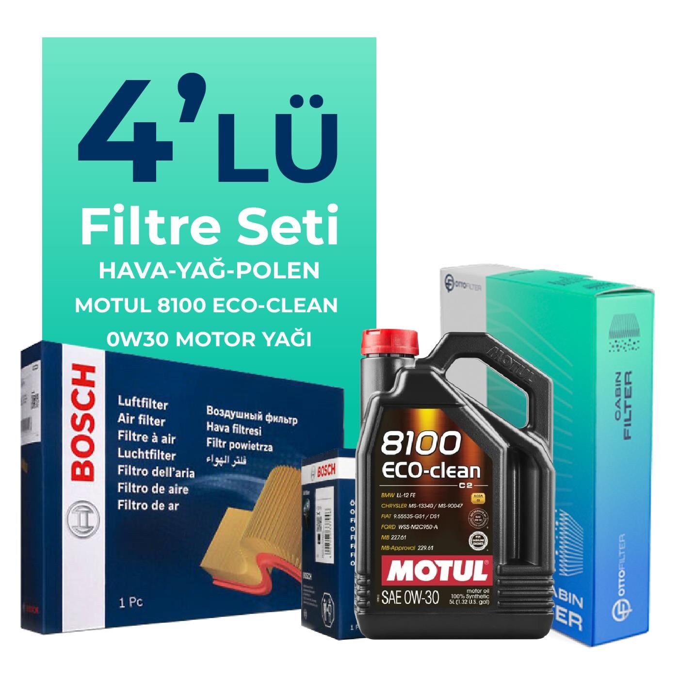 BOSCH Citroen Jumper 2.0 BlueHDi Dizel Filtre Bakım Seti Motul Motor Yağlı (2015-2020) 4 Lü