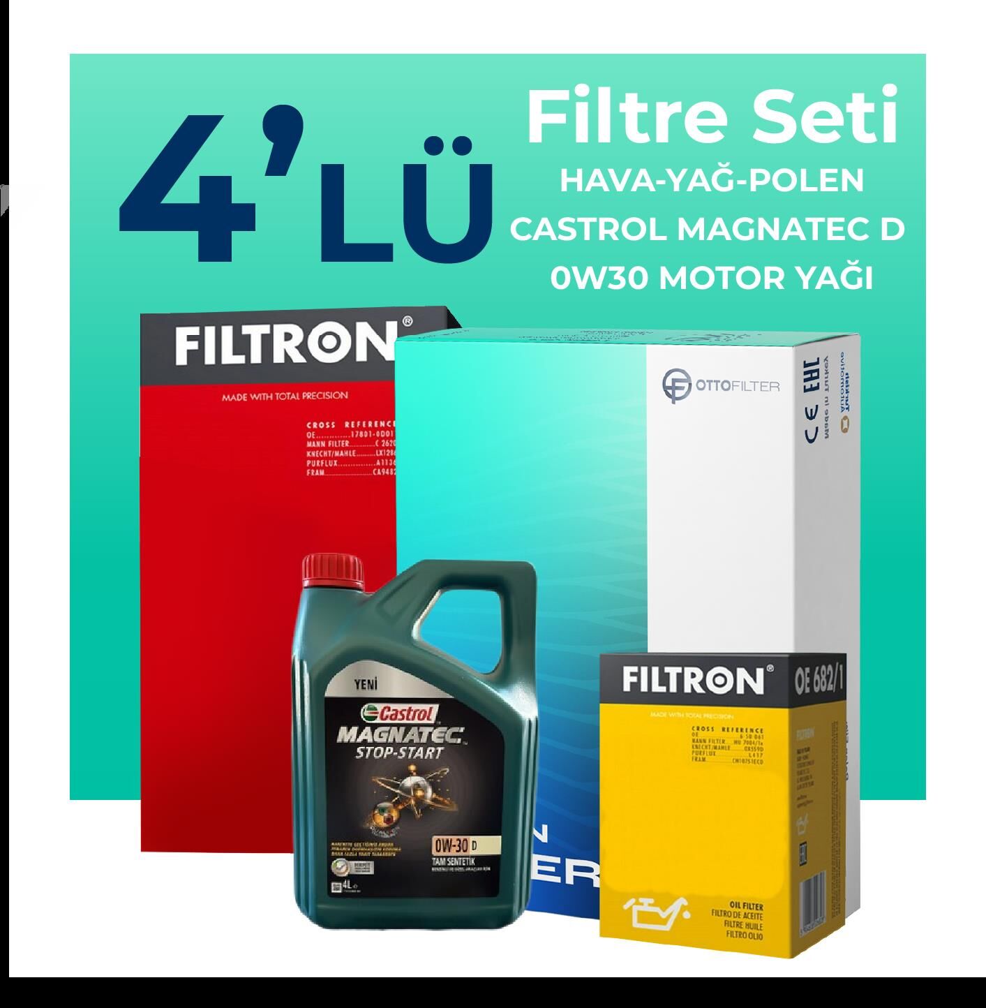 Filtron Citroen Jumpy 2.0 Dizel Filtre Bakım Seti Castrol Motor Yağlı (2017-2024) 4 Lü