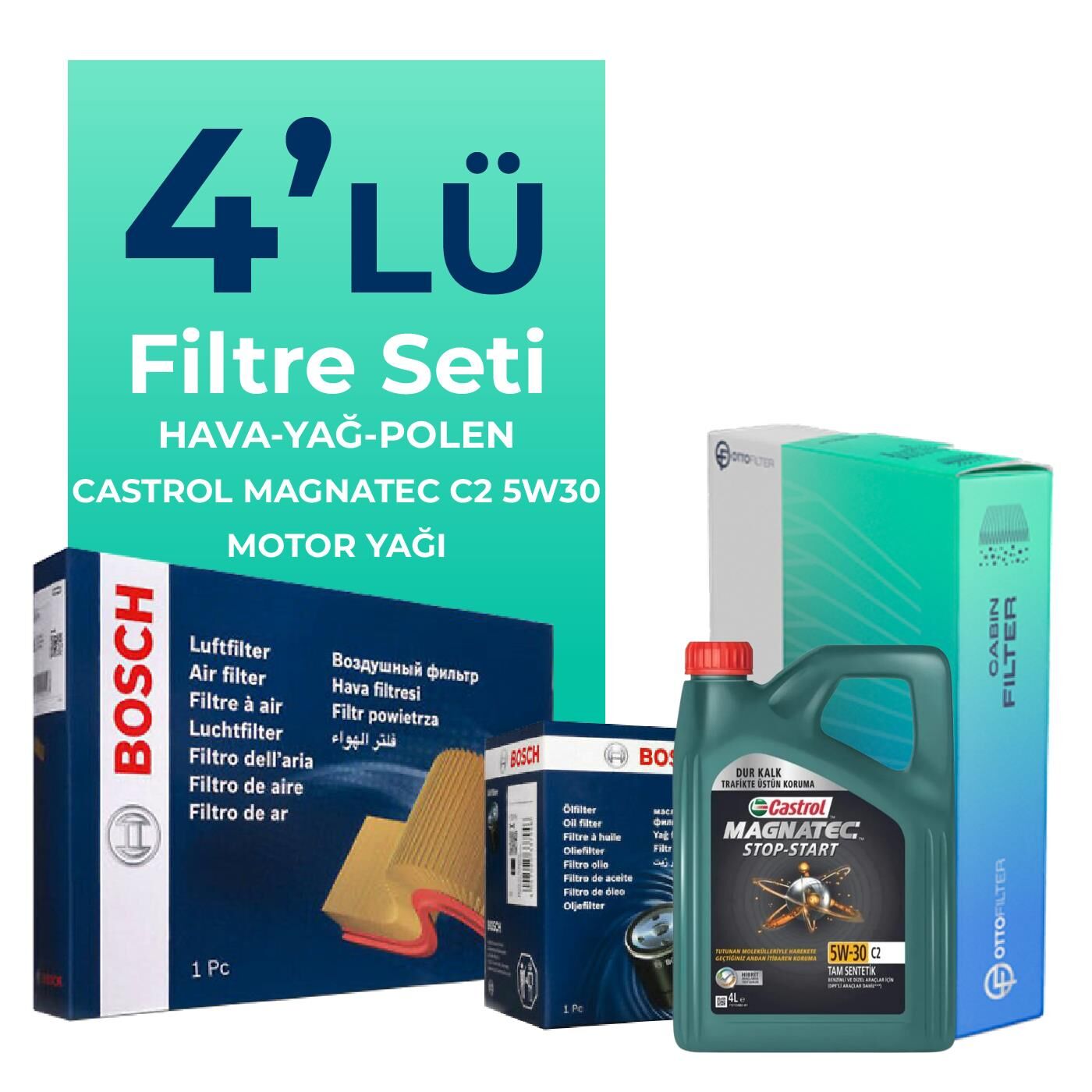 Bosch Mini Cooper 1.5 Benzinli Filtre Bakım Seti Castrol Motor Yağlı (2017-2024) 4 Lü
