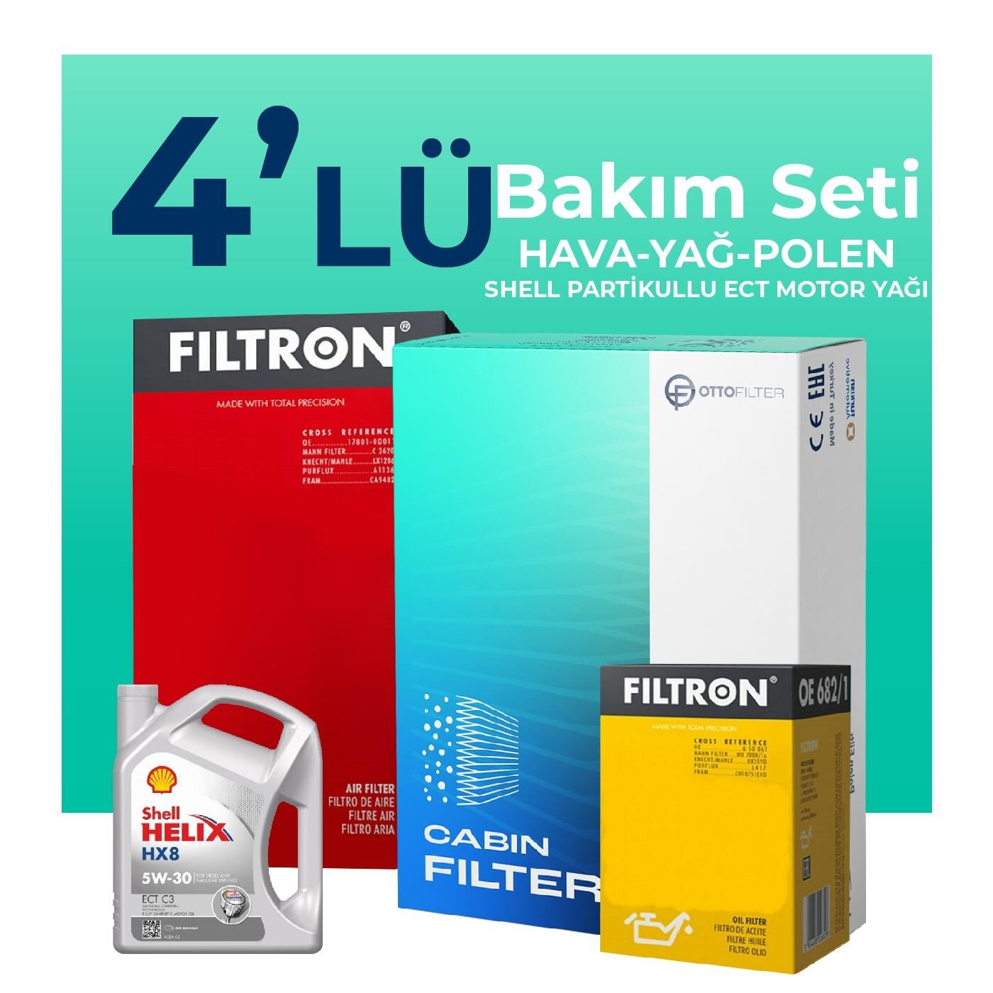 Filtron BMW X1 1.6 Dizel Filtre Bakım Seti Shell Motor Yağlı (2015-2017) 4 Lü