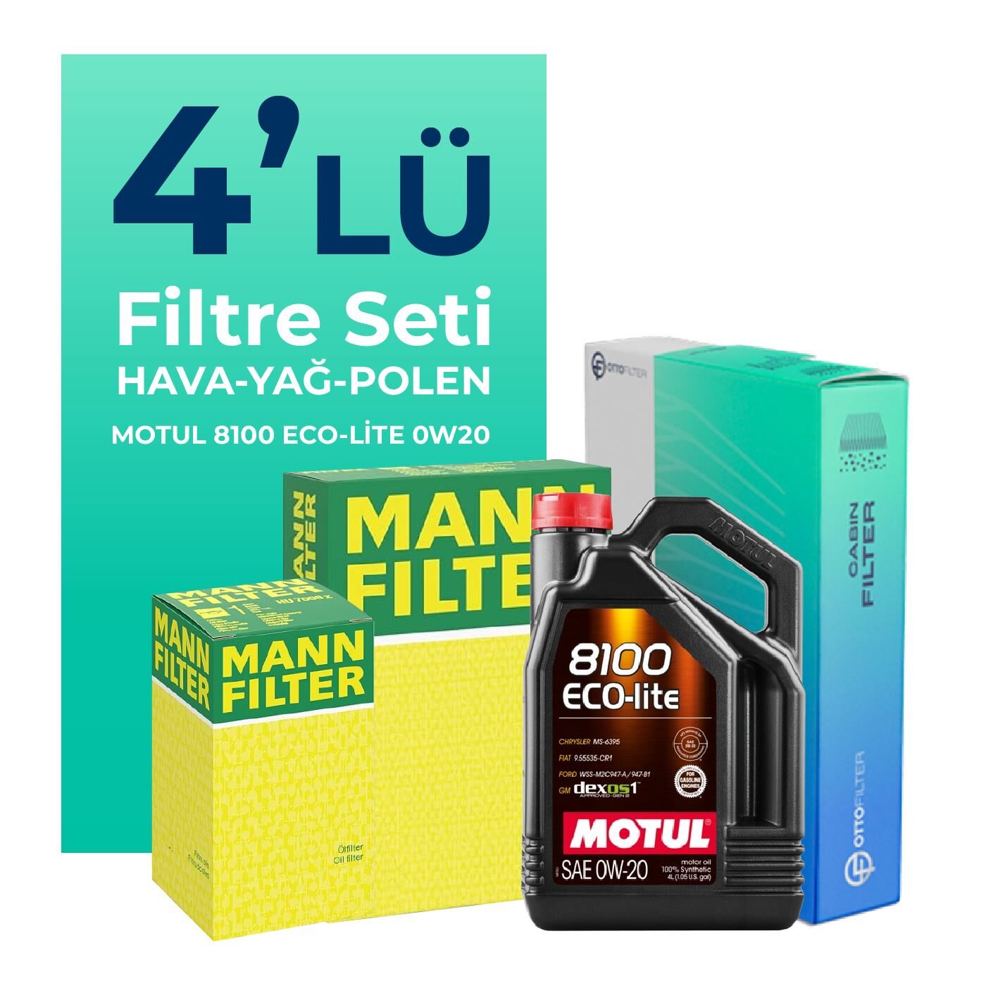 MANN Ford Fiesta 1.1 Benzinli Filtre Bakım Seti Motul Motor Yağlı (2020-2024) 4 Lü