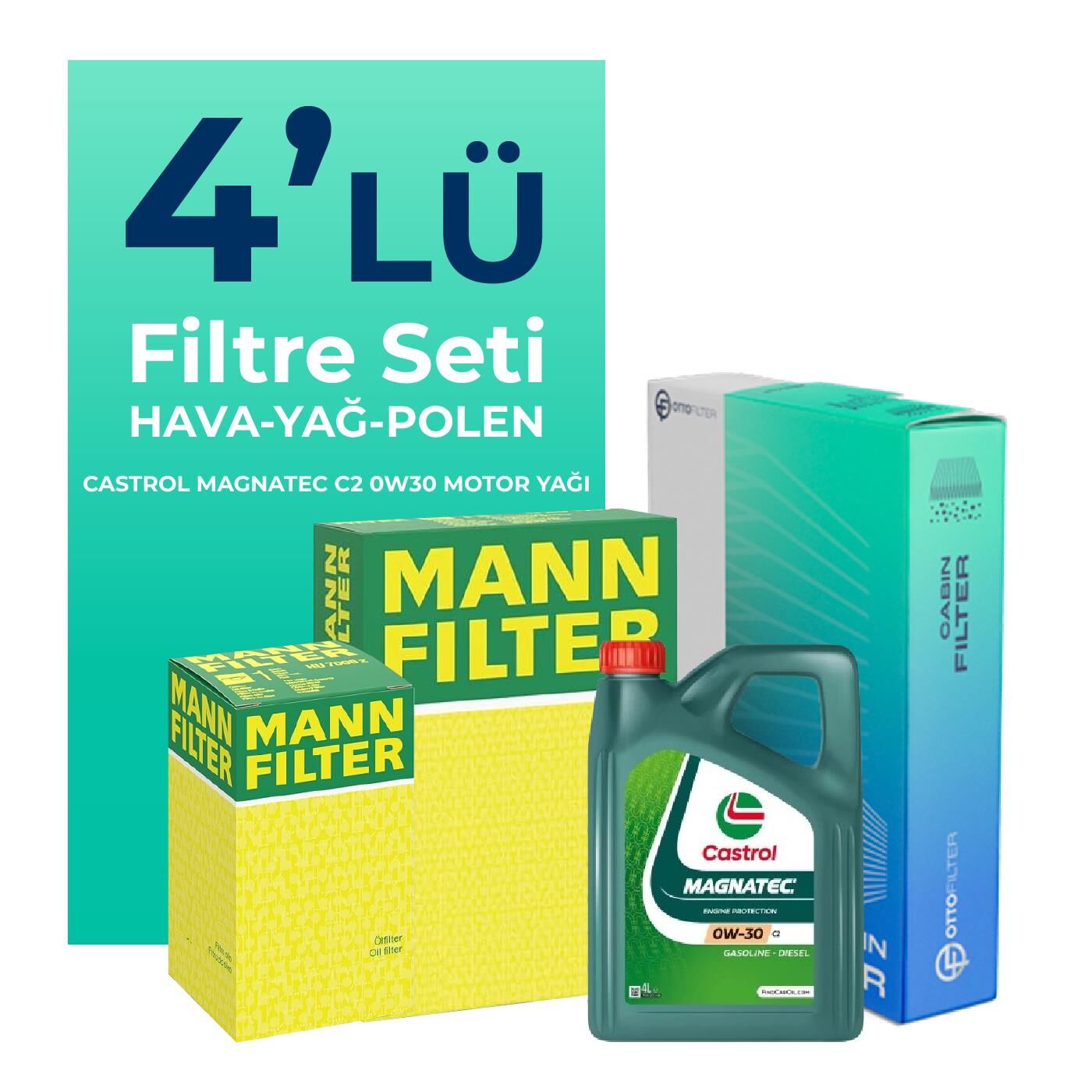 MANN Peugeot 308 1.6 Benzin THP Filtre Bakım Seti Castrol Motor Yağlı (2008-2014) 4 Lü