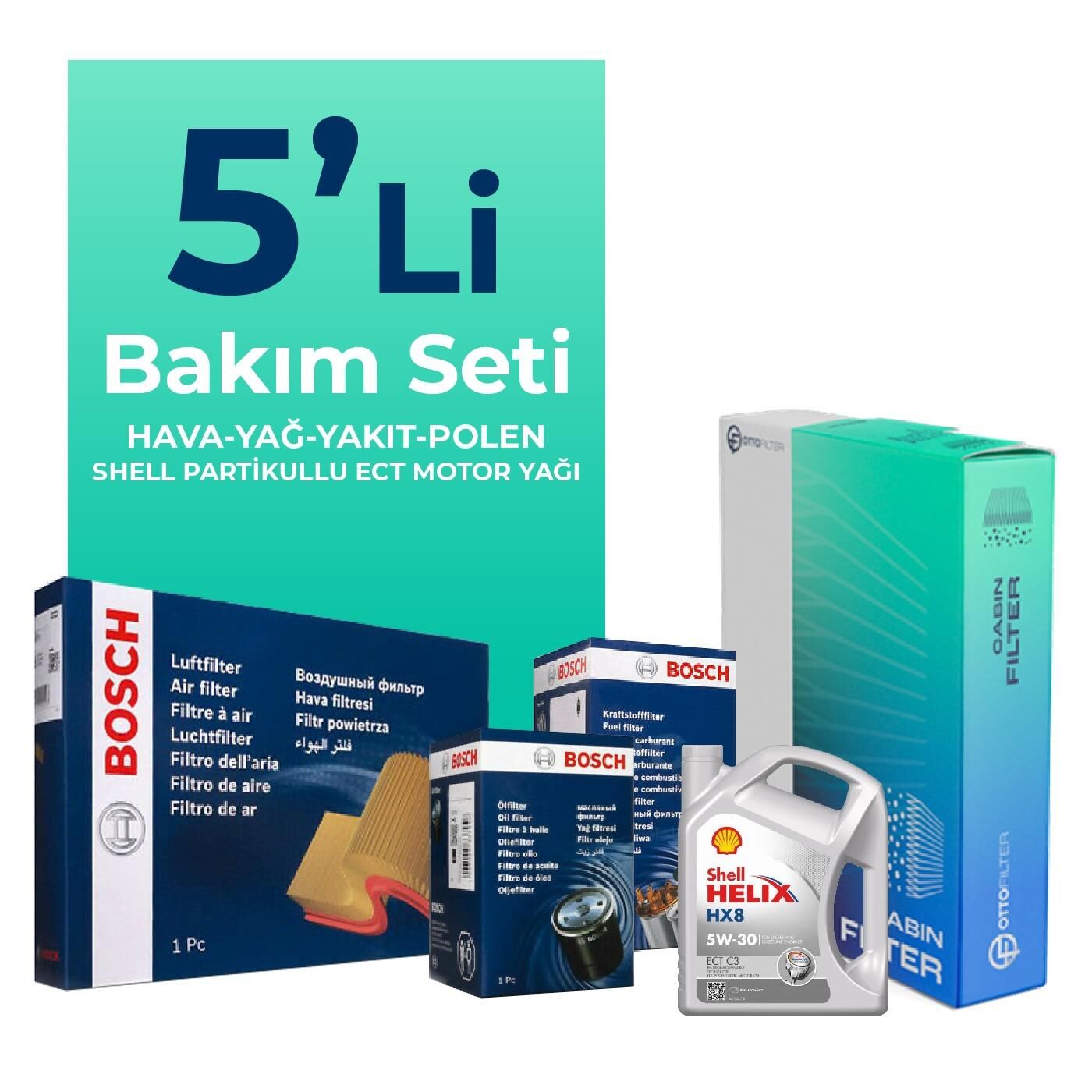 Bosch BMW 2.16D Gran Tourer Filtre Bakım Seti Shell Motor Yağlı (2014-2018) 5 Li